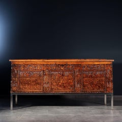 Pyrographed Chest Wood Iron Italy XVI Century