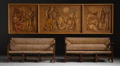 Pyrographic Wood Panel Triptych, Spain, circa 1950