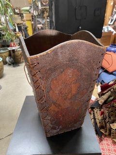 Pyrography Art Nouveau Portrait Burnt Wood Waste Basket