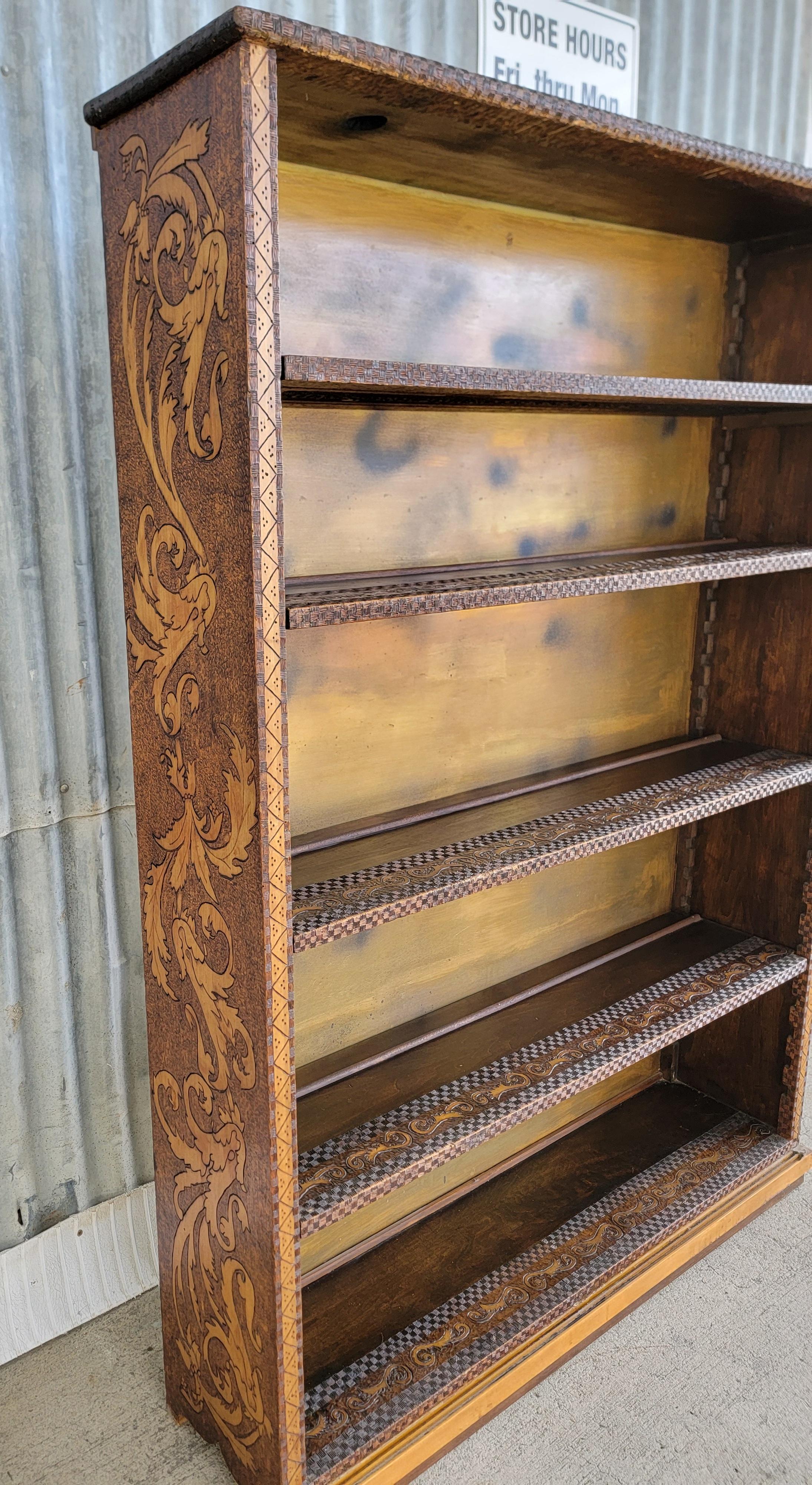 Pyrography Bookshelf Early 1900's 2