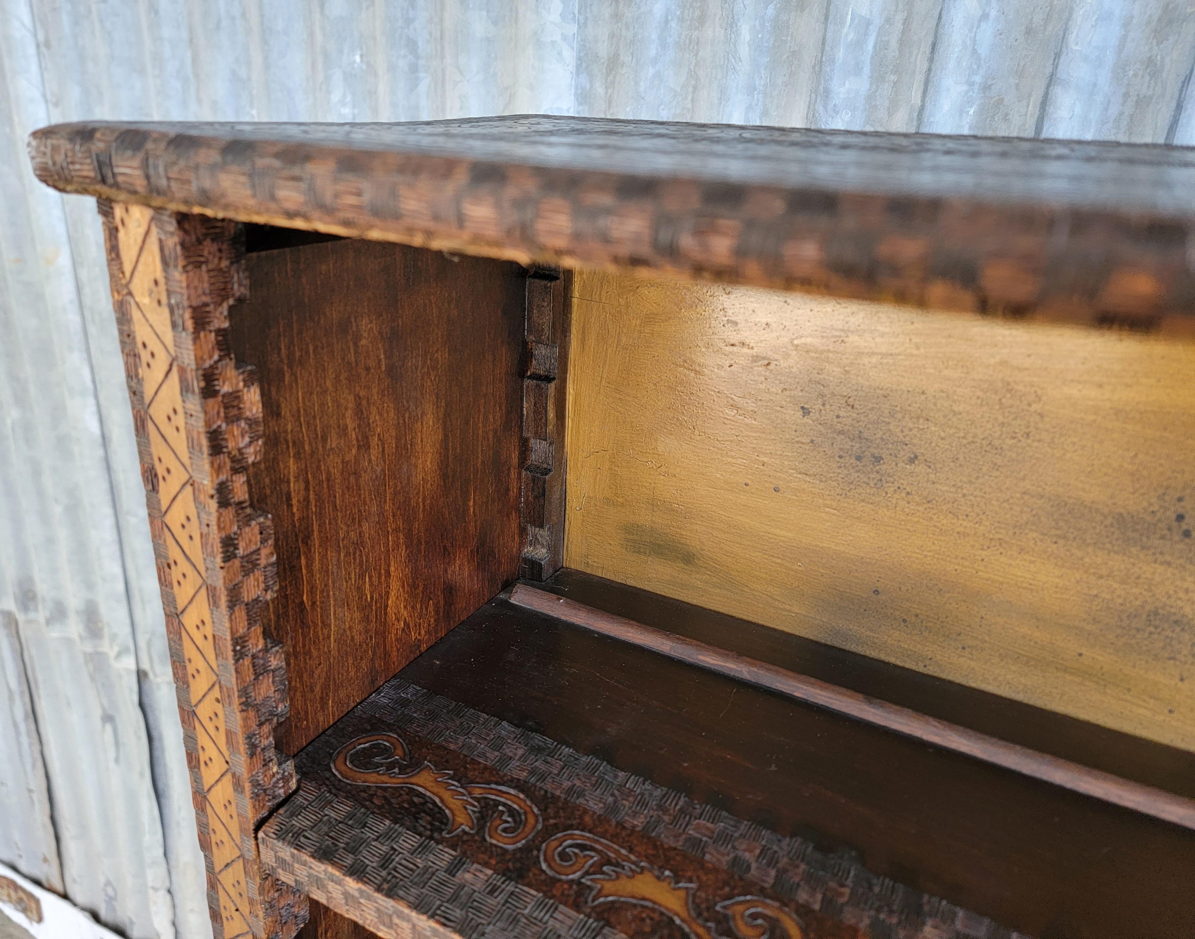 Folk Art Pyrography Bookshelf Early 1900's