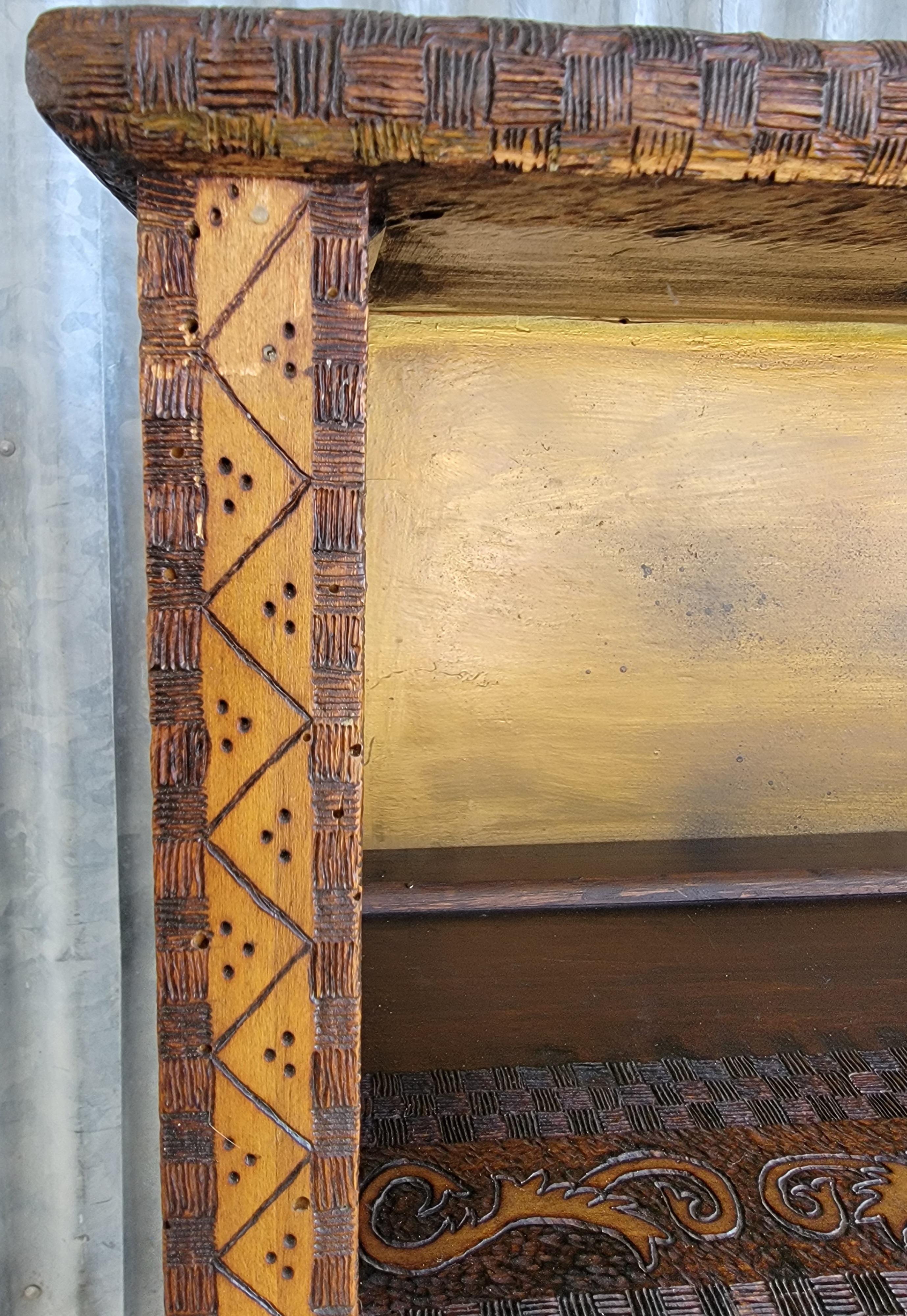 Hand-Crafted Pyrography Bookshelf Early 1900's