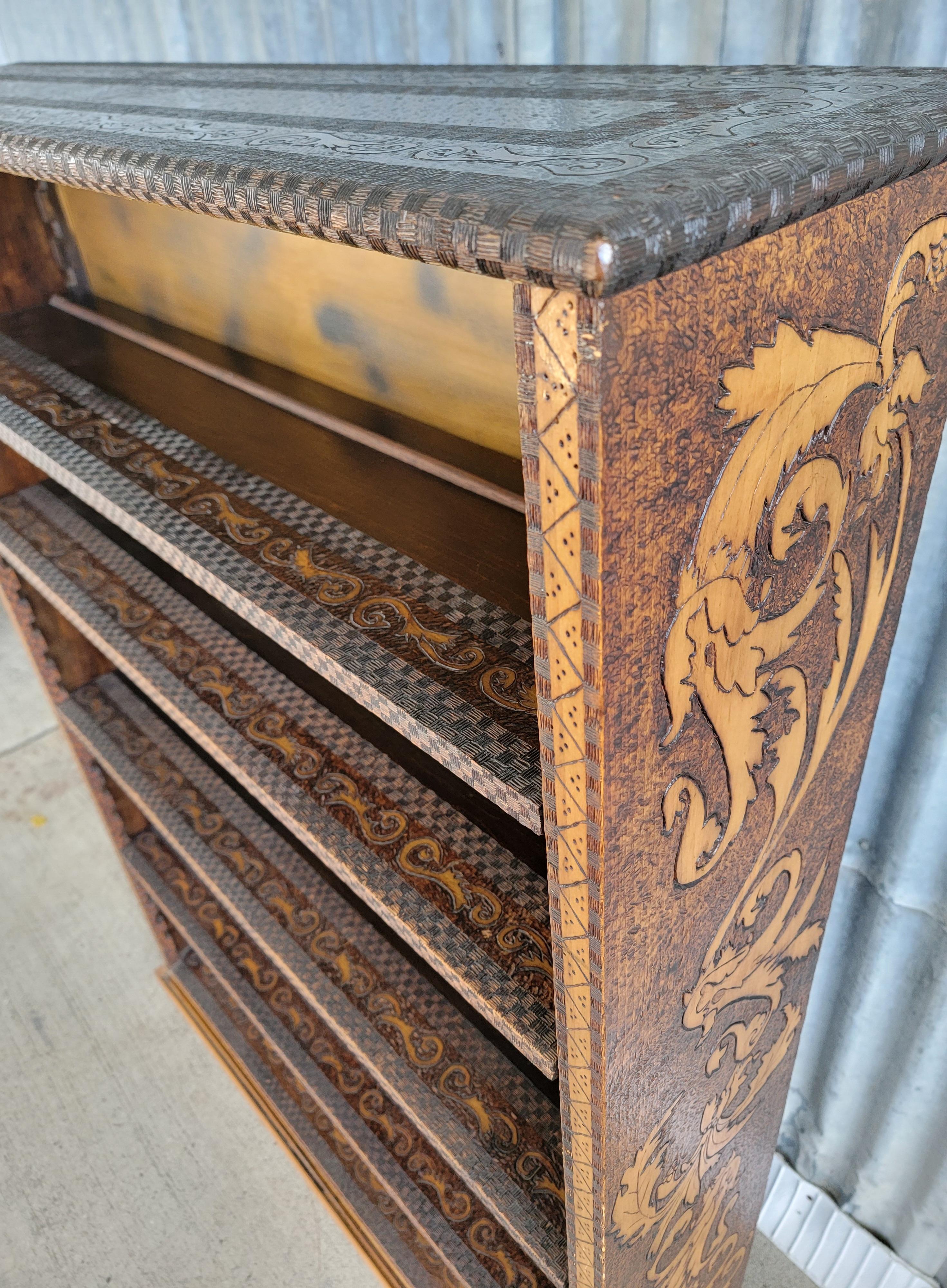 Early 20th Century Pyrography Bookshelf Early 1900's