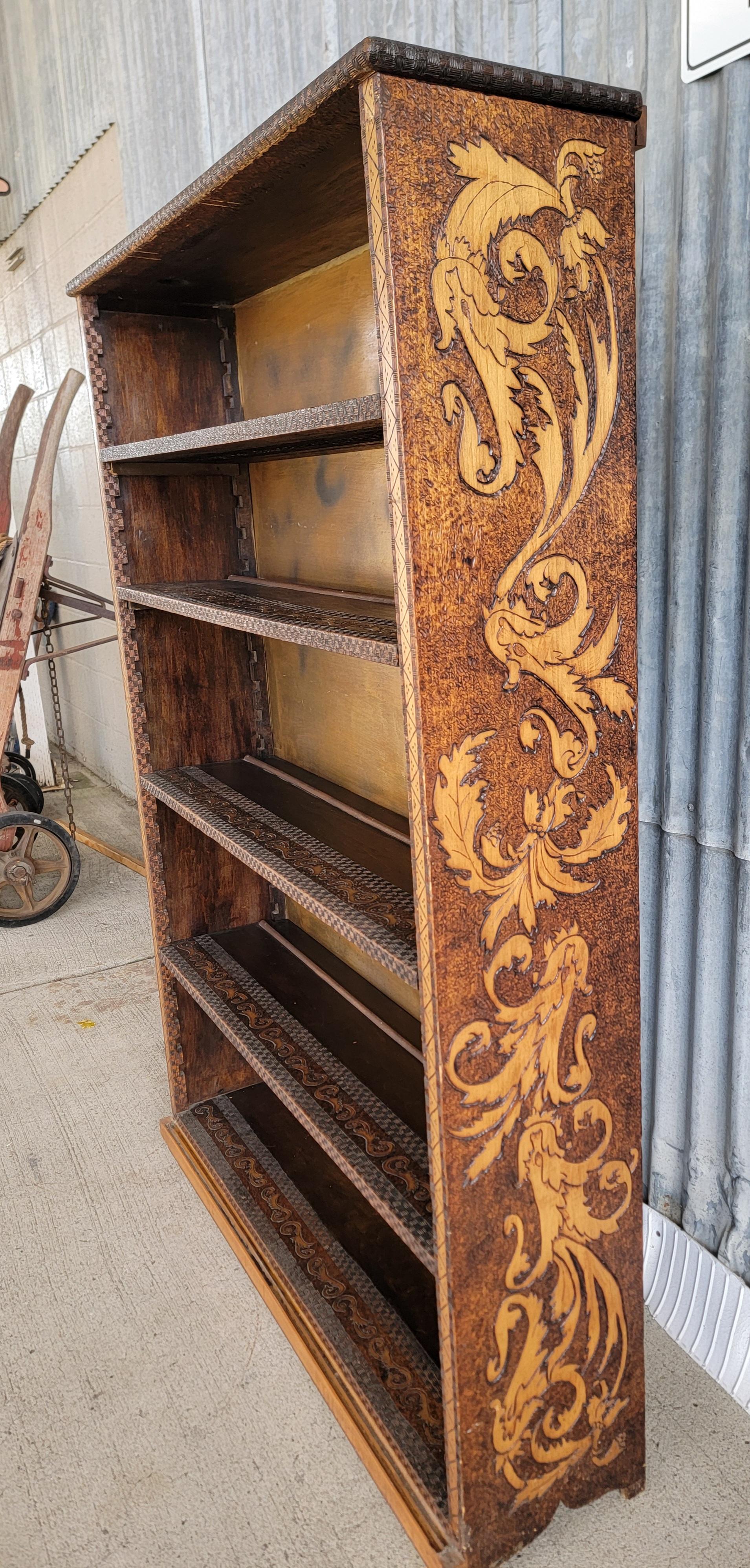 Pyrography Bookshelf Early 1900's 1