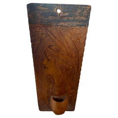 Pyrography Match Holder Native American Woman Primitive Burnt Wood