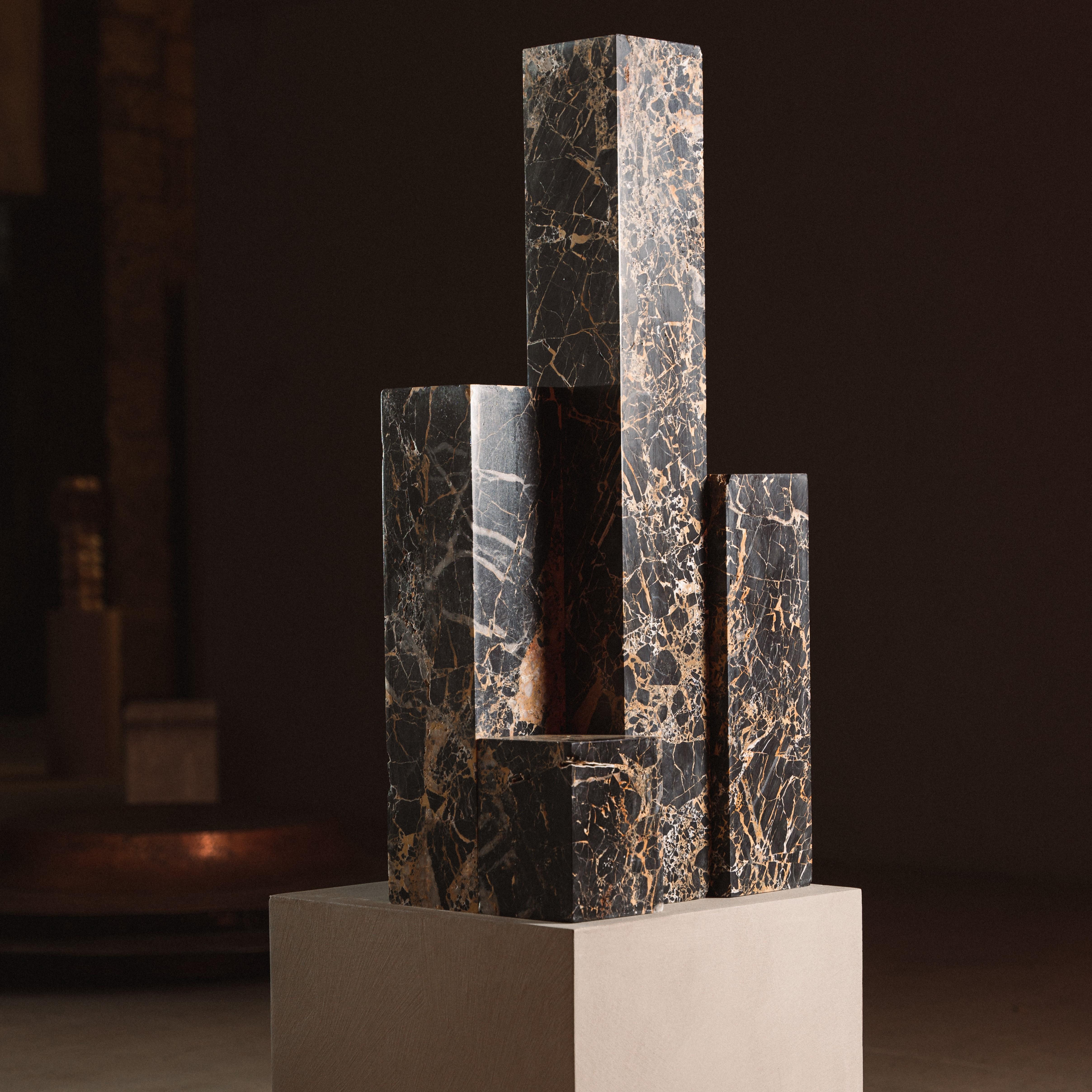 Pyrus Dos fire torch by Andres Monnier.
One of a kind.
Dimensions: W 45 x D 45 x H 100 cm.
Materials: Portoro Black Marble.
Stone options available: Grey, black and white marble, natural and red travertine, volcanic, basalt, granite rock, onyx,