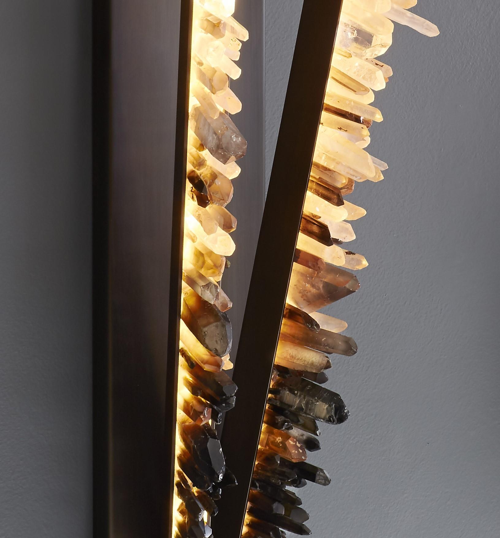 Post-Modern Triangle with Diagonal Side Bronze and Crystal Wall Lamp by Christopher Boots For Sale