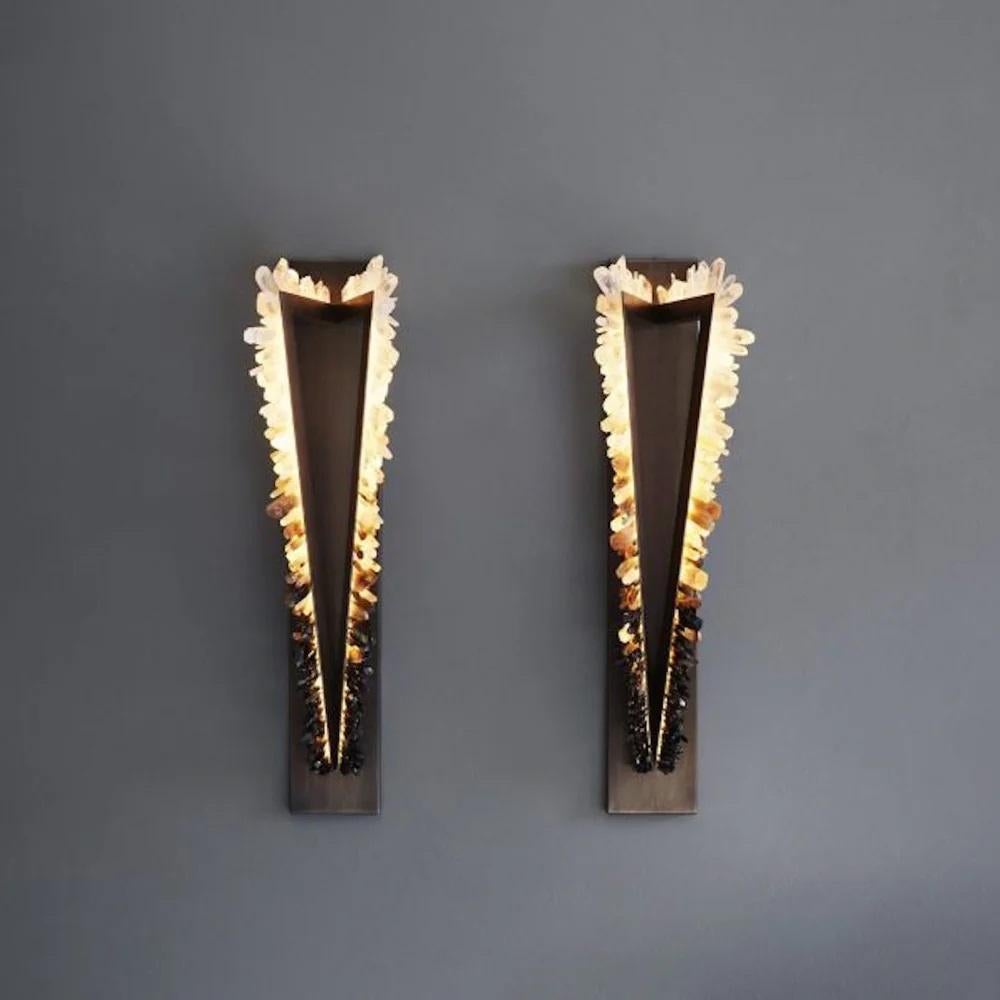 Australian Triangle with Diagonal Side Bronze and Crystal Wall Lamp by Christopher Boots For Sale