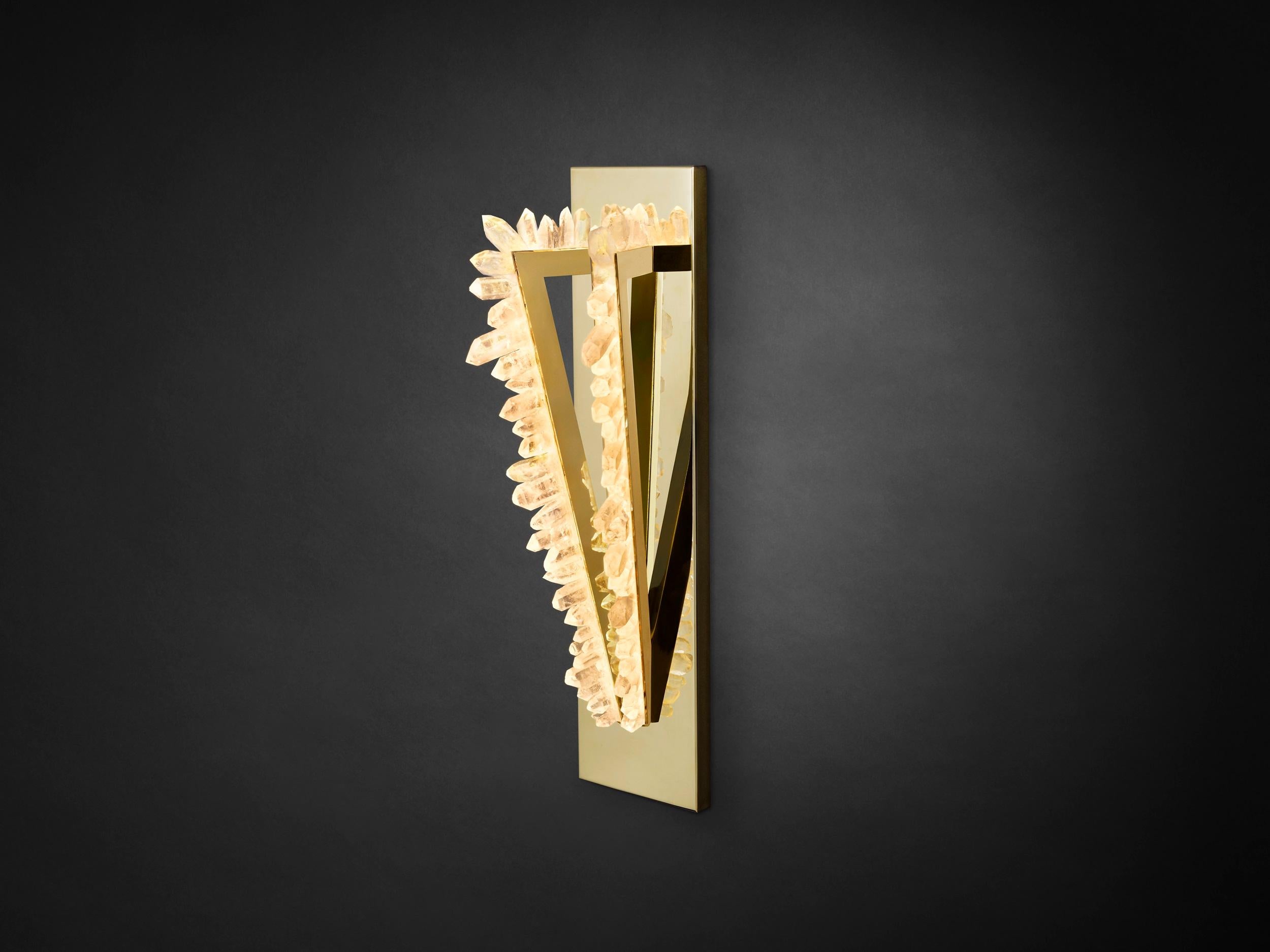 Triangle with Diagonal Side Bronze and Crystal Wall Lamp by Christopher Boots In New Condition For Sale In Geneve, CH