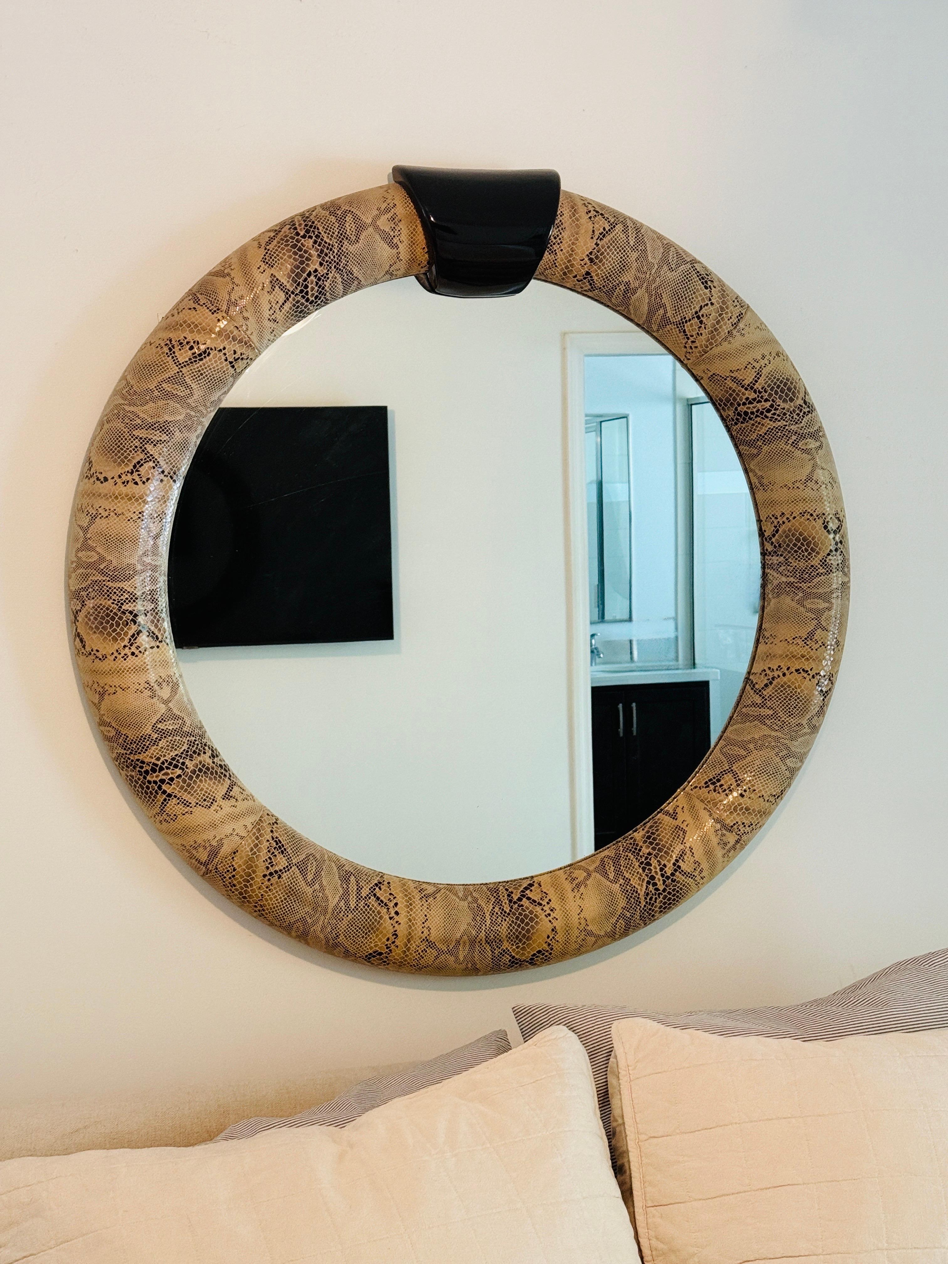 Late 20th Century Python Embossed Leather Mirror in the Style of Karl Springer, c. 1970's For Sale