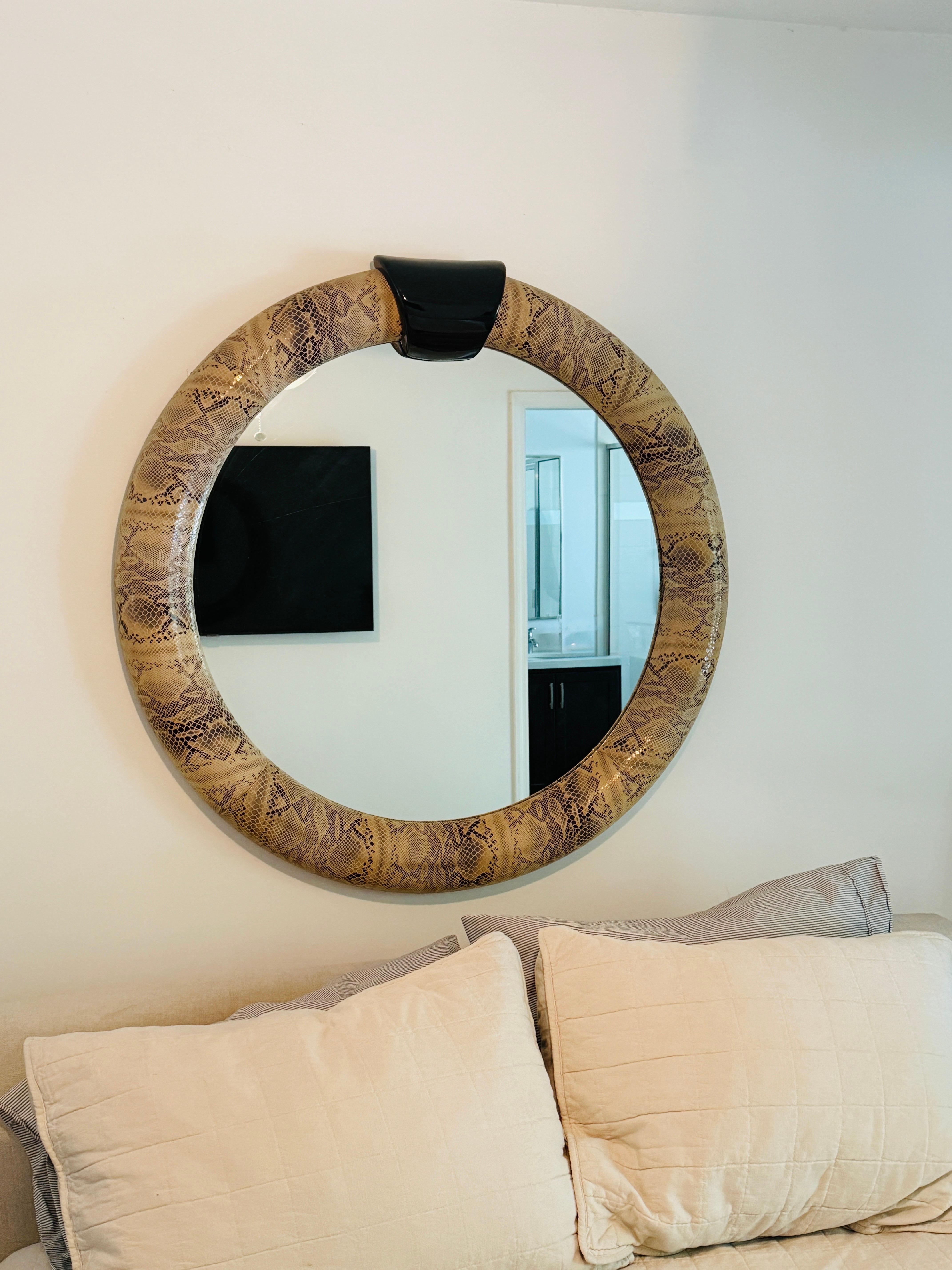 Python Embossed Leather Mirror in the Style of Karl Springer, c. 1970's For Sale 1