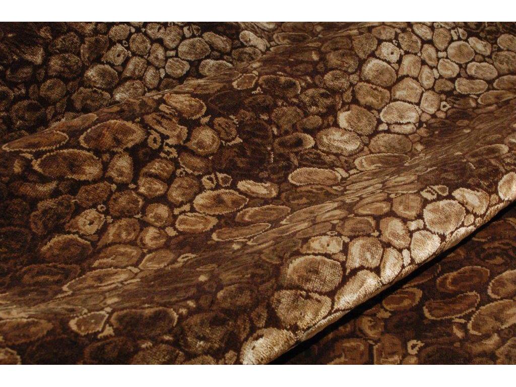 Python, a contemporary Turkish hand-knotted 90% silk, 10% wool rug with a silk warp and weft, and an incredible all-over python pattern woven in various brown and taupe vegetable dyed colors. 317 knots per inch.
