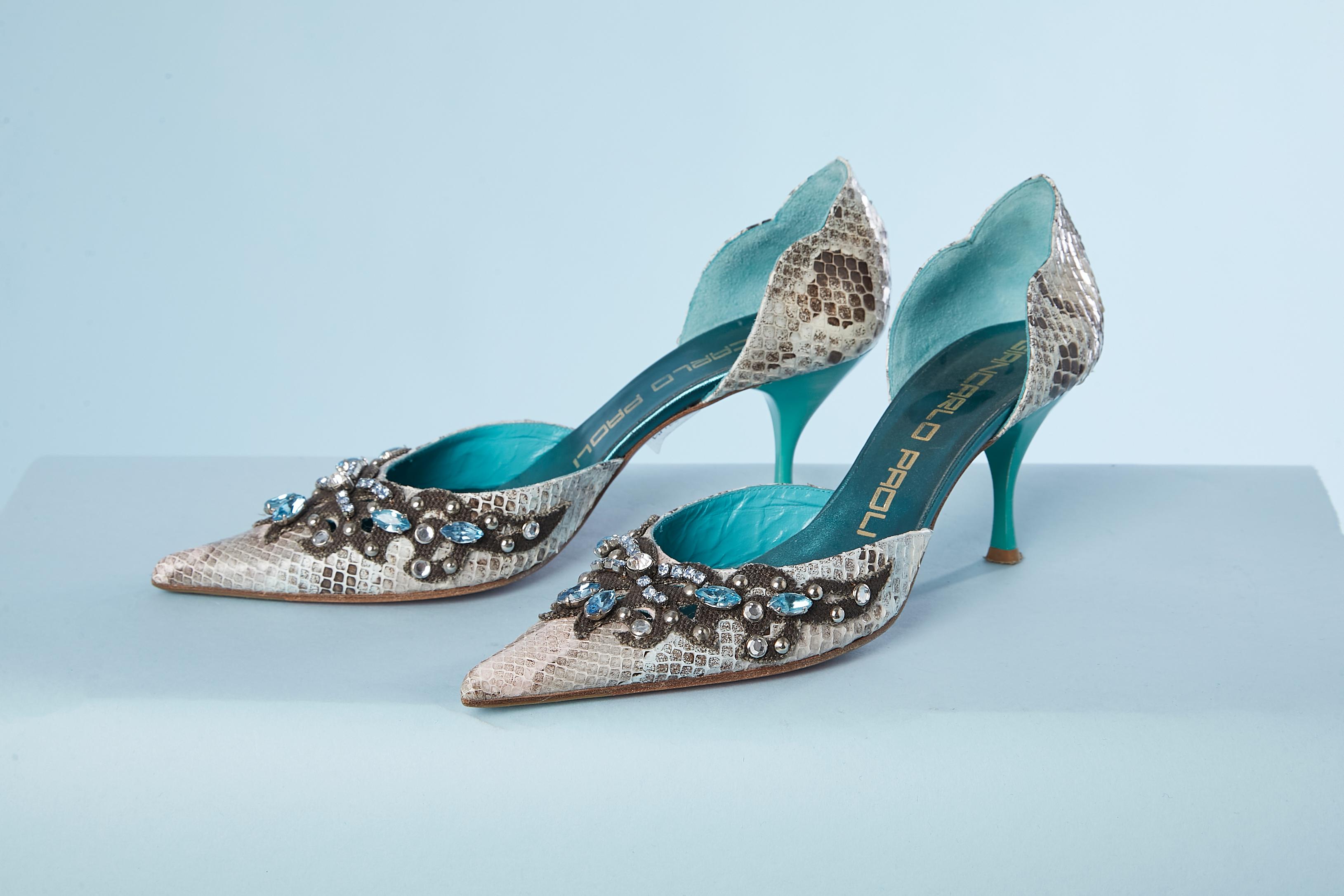 Python, leather and rhinestone high-heels.
Heel's height= 7 cm
Shoe size = 38 (It) 