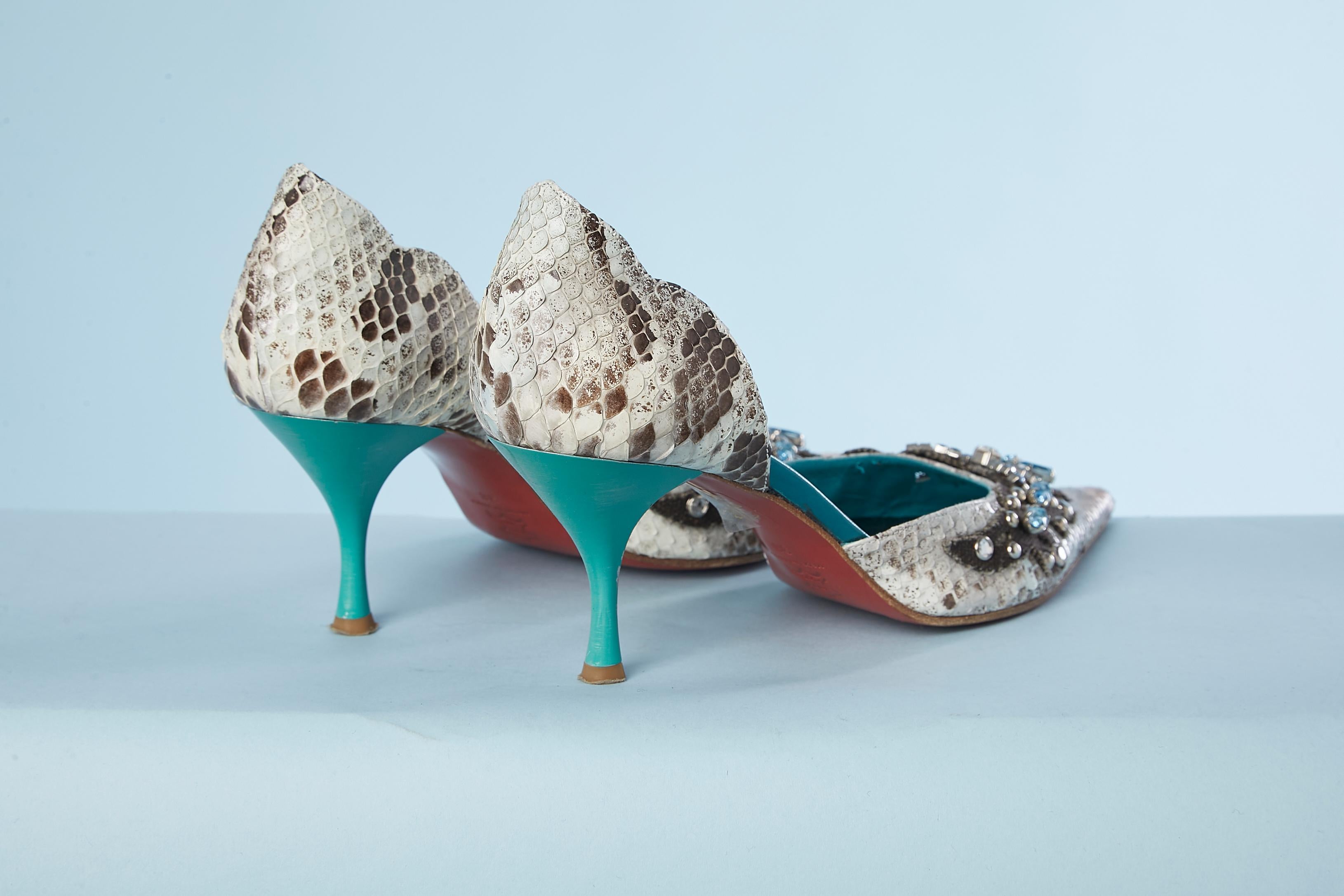 Python, leather and rhinestone high-heels Giancarlo Paoli  In Excellent Condition For Sale In Saint-Ouen-Sur-Seine, FR