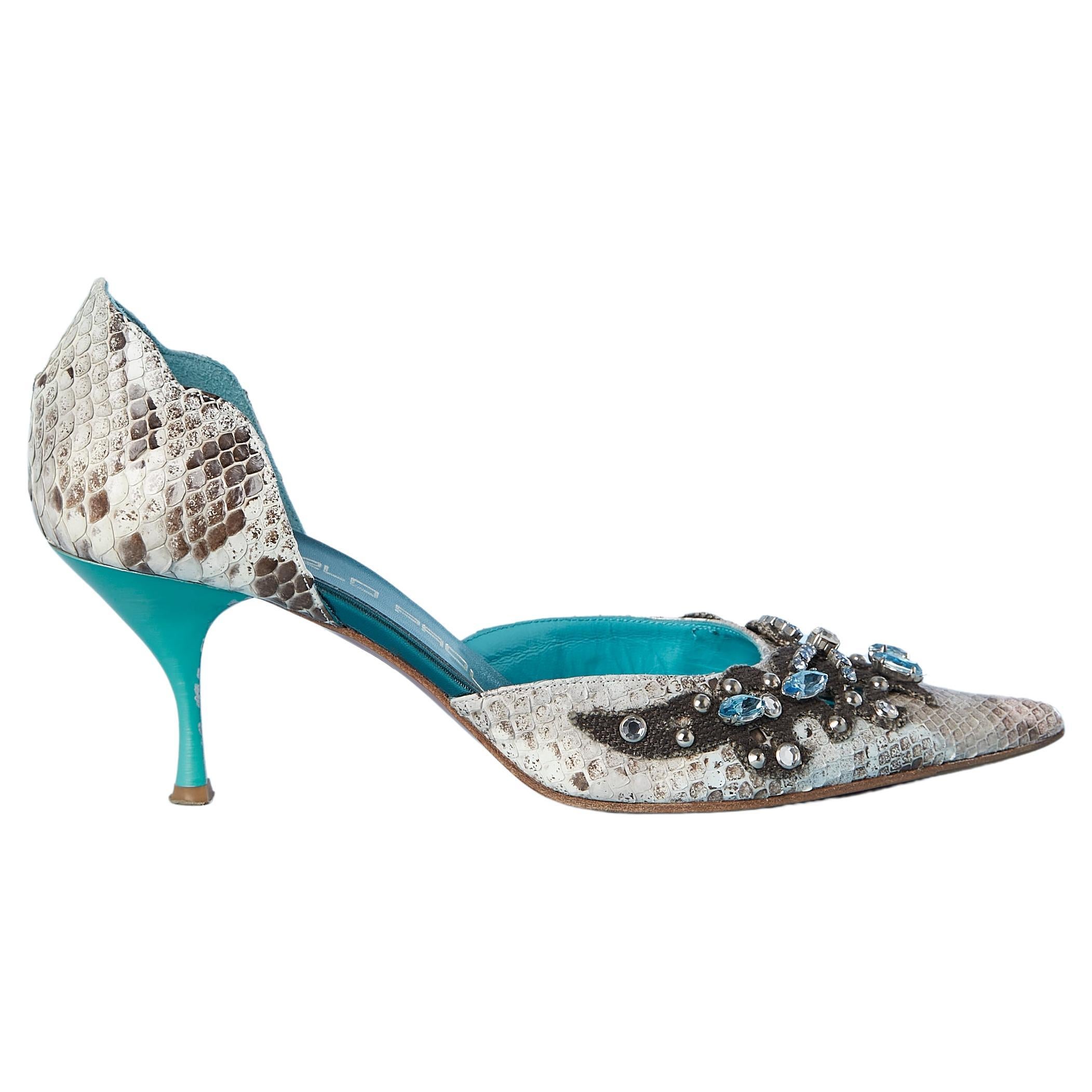 Python, leather and rhinestone high-heels Giancarlo Paoli  For Sale