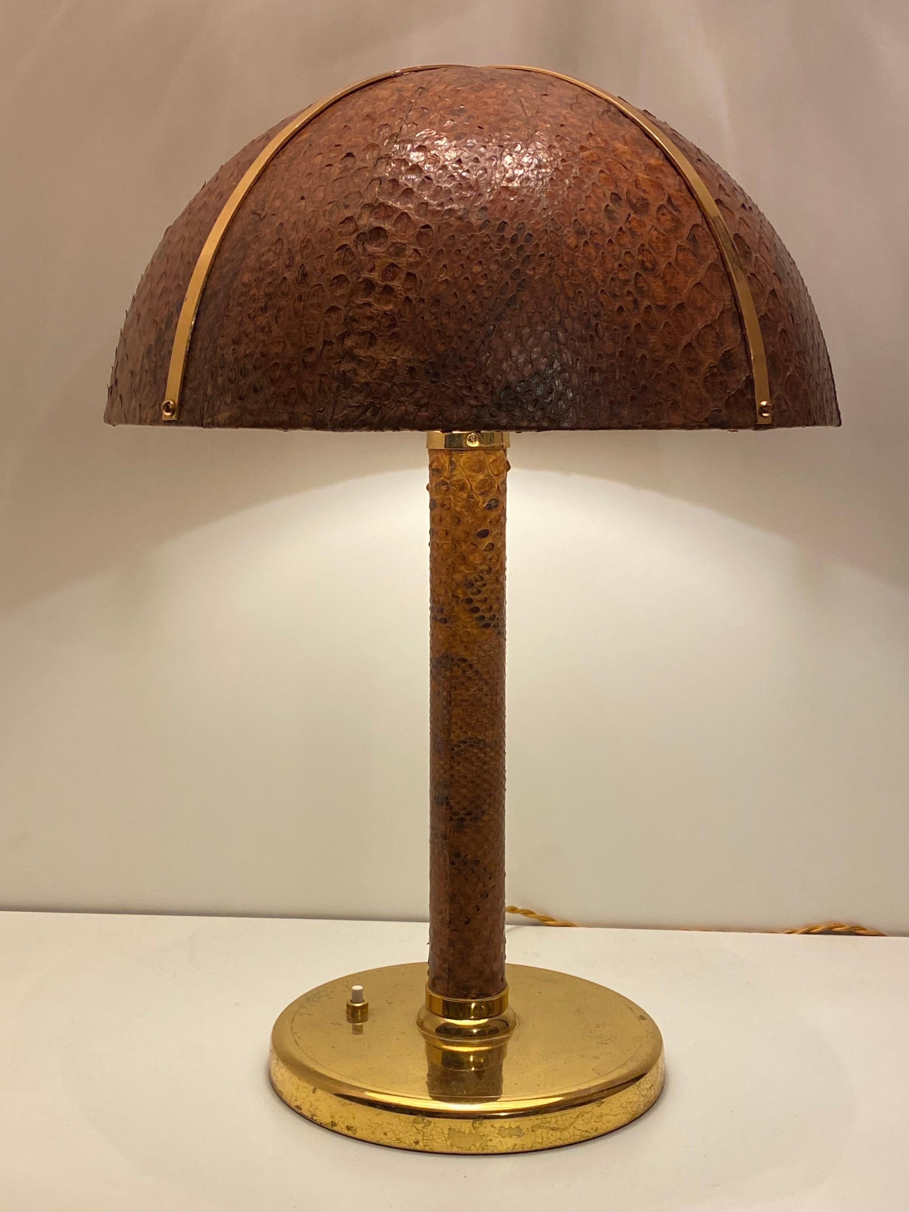 Python skin lamp attributed to Gabriella Crespi. Requires up to 40watt candelabra base bulb.