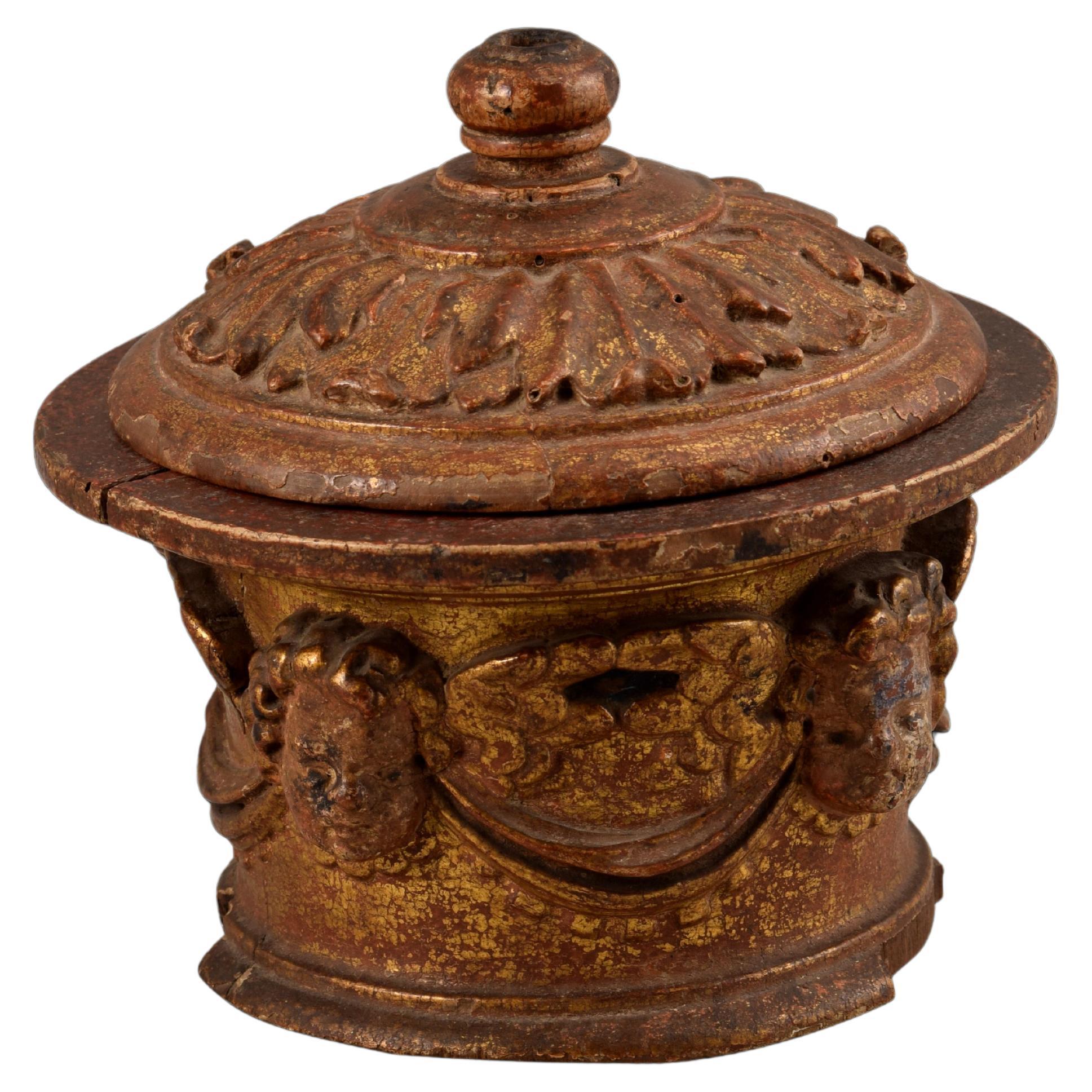 Pyx. Carved and Polychrome Wood, Spanish School, 16th Century For Sale