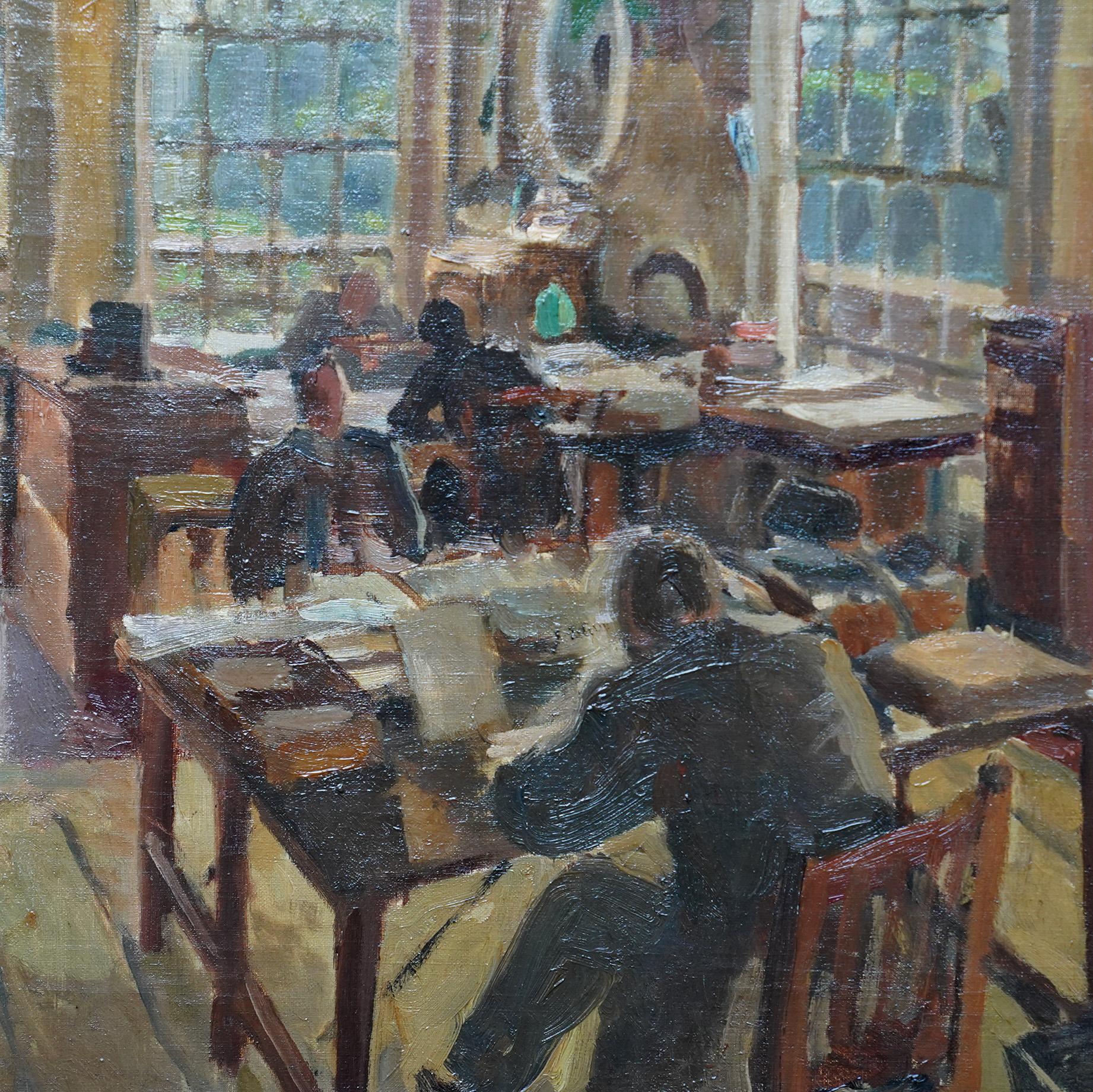 Office Interior - British 1920's Slade School Jewish art oil painting For Sale 3