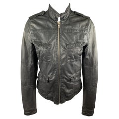 Q 40 Size S Black Distressed Band Collar Biker Jacket