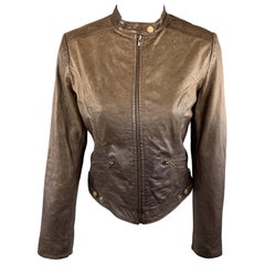 Q 40 Size S Brown Antique Effect Leather Biker Jacket