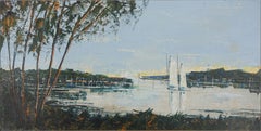 Late 20th Century Oil Painting of Chesapeake Bay with Sailing Boats