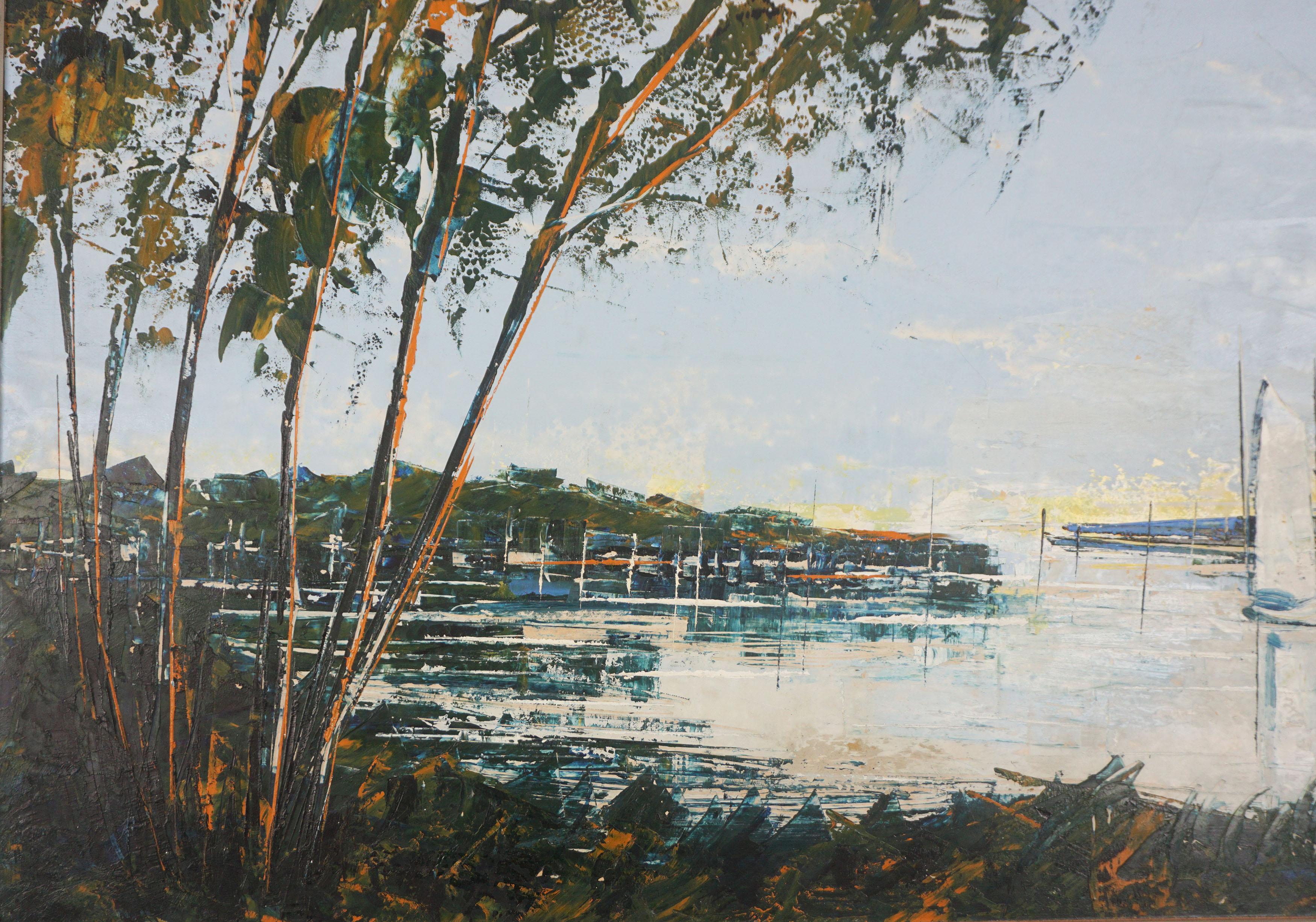 Late 20th Century Oil Painting of Chesapeake Bay with Sailing Boats im Angebot 1