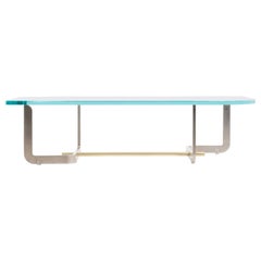 Q Coffee Table, 1" Low Iron Glass, Burnished Nickel, Satin Brass, In Stock