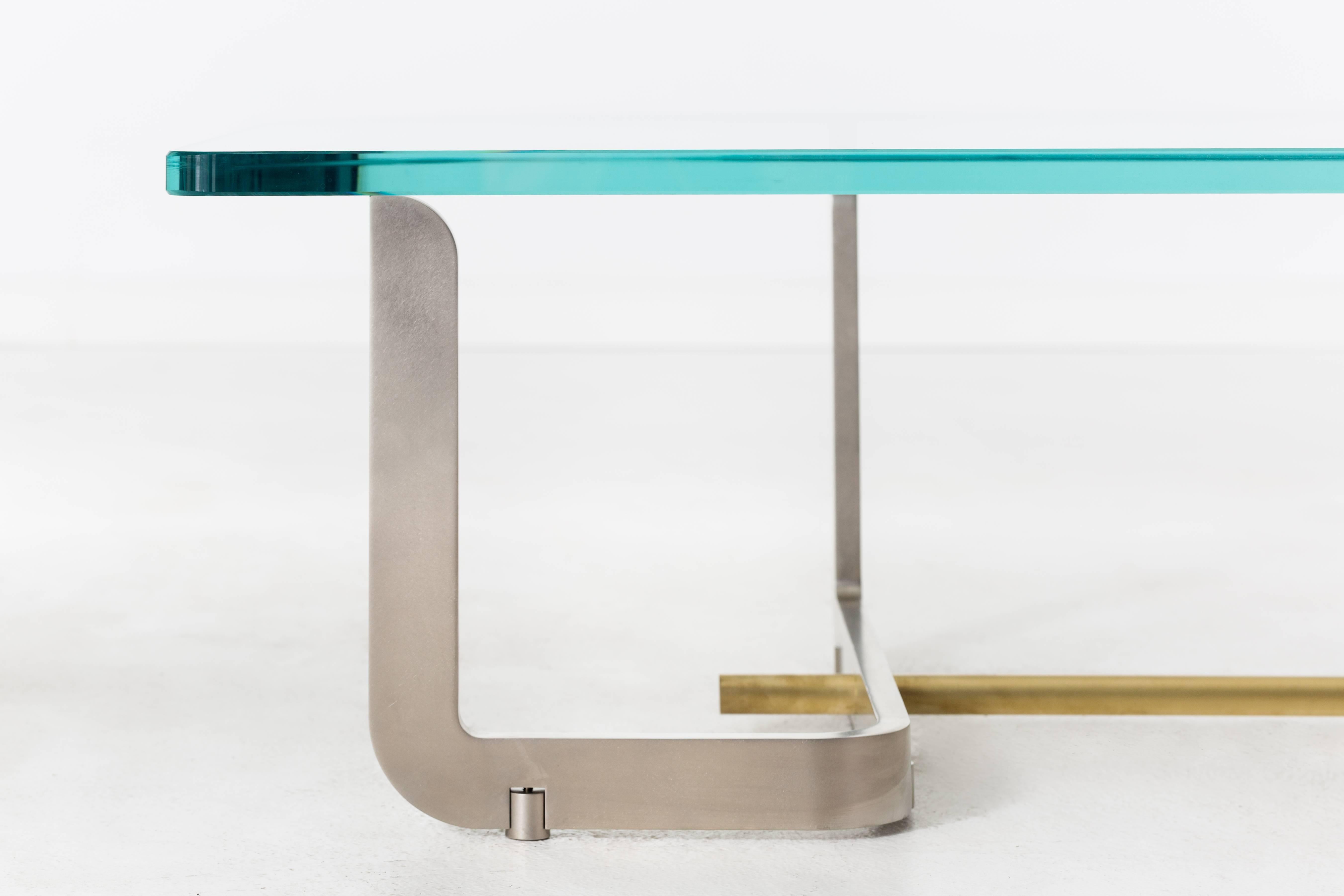 Modern Q Coffee Table, Glass and Steel For Sale