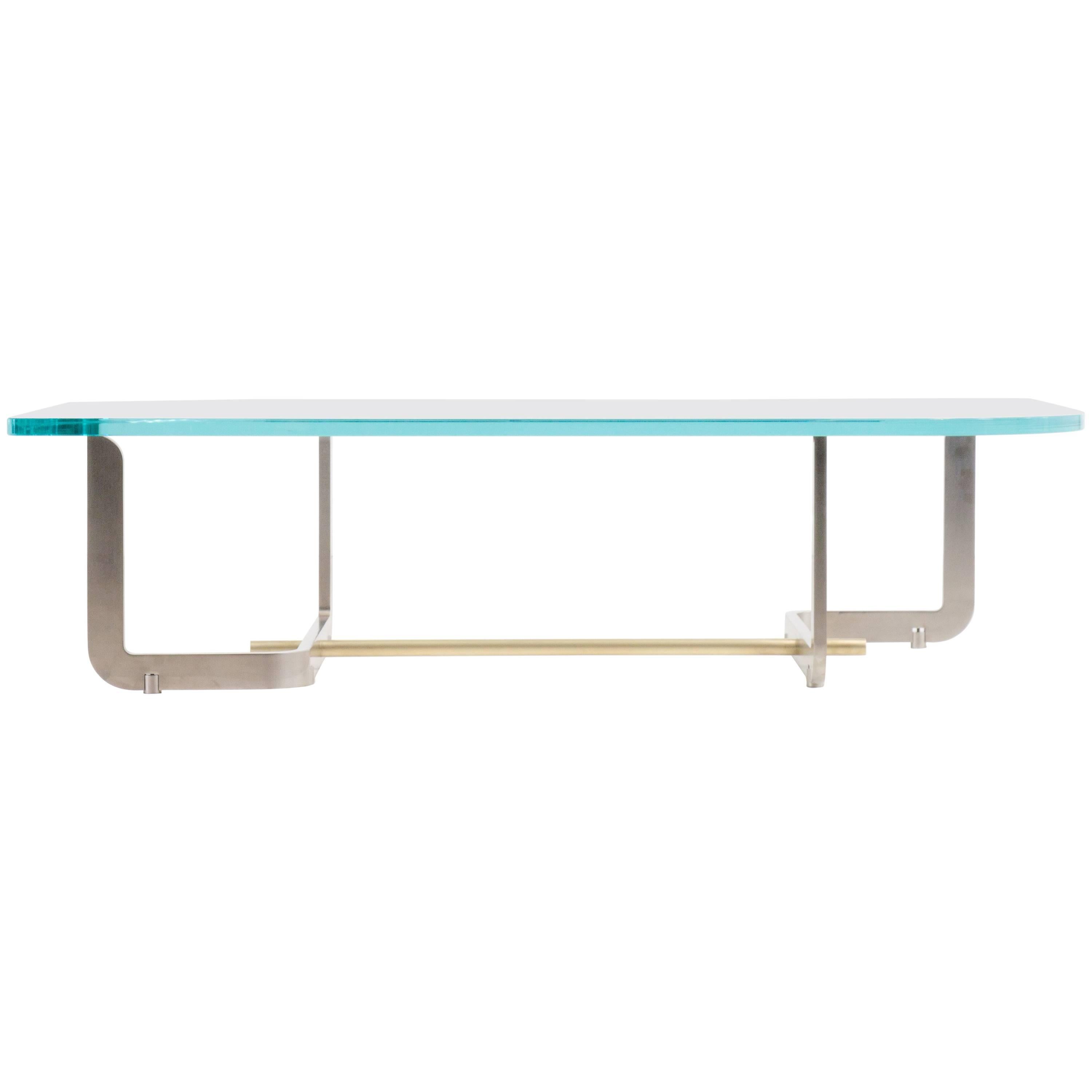Q Coffee Table, Glass and Steel For Sale