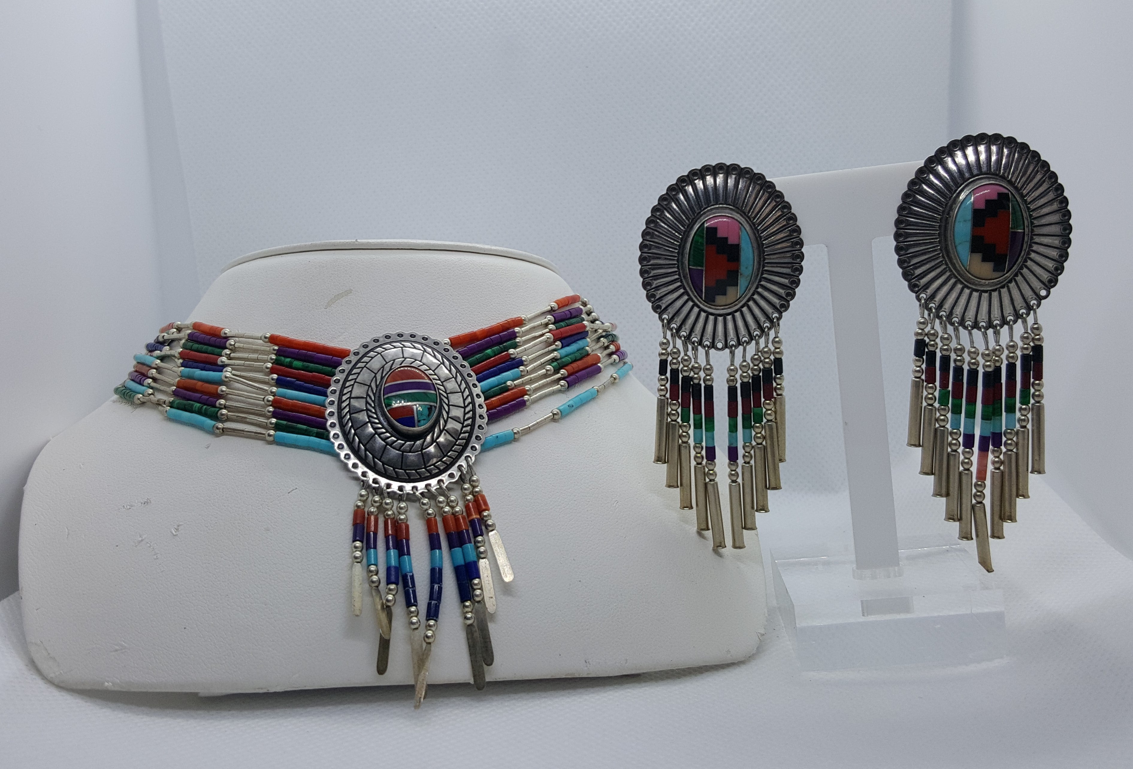 Q. T. Quoc Turquoise Inc Signierte Südwest-Schmuck-Ohrringe-Halskette