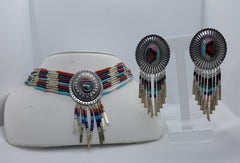 Ensemble de boucles d'oreilles et collier signé Q. T. Quoc Turquoise Inc, du Sud-Ouest
