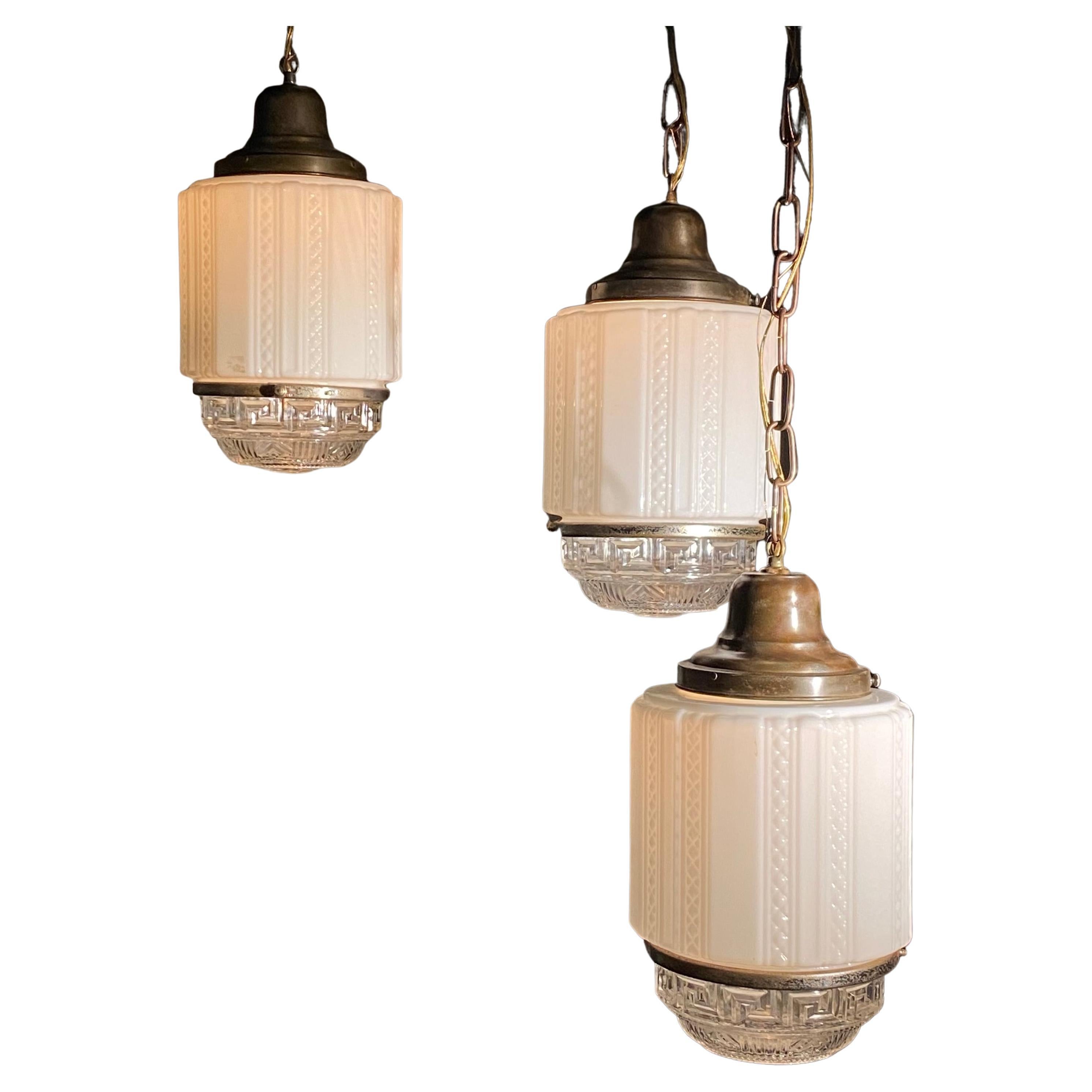 1920  set of  RARE Art Deco Bank pendant lights