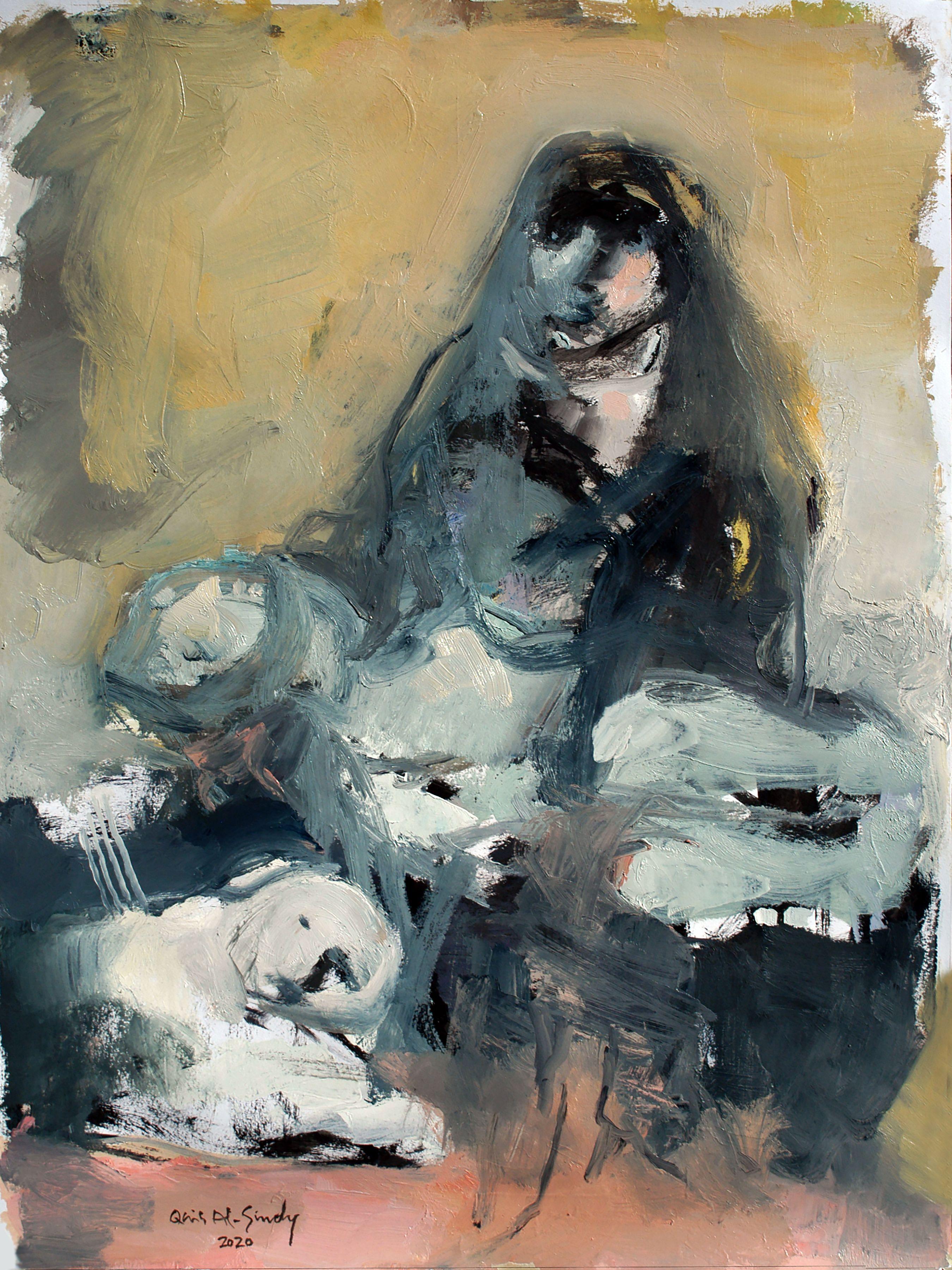 La madre apasionada, Pintura, Óleo sobre papel - Painting de QAIS ALSINDY