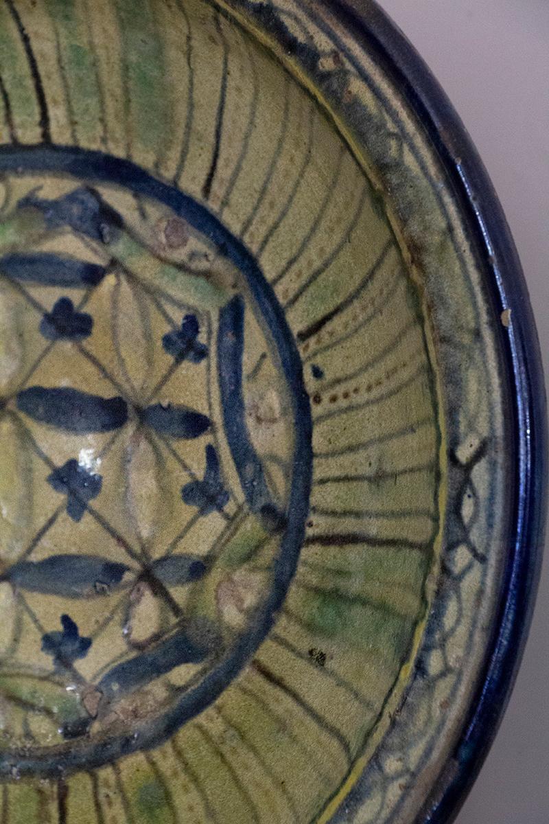 Qajar Art, Ceramic Plate Green and Blue, circa 1900 1