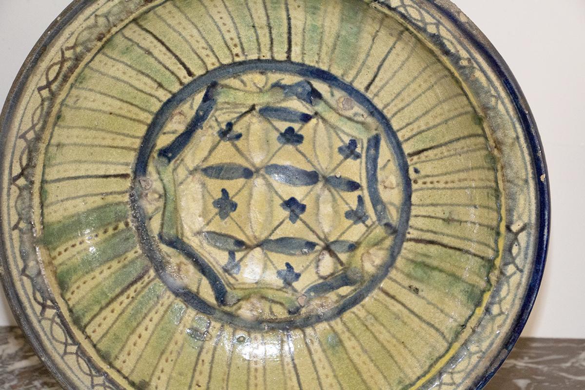 Qajar Art, Ceramic Plate Green and Blue, circa 1900 3