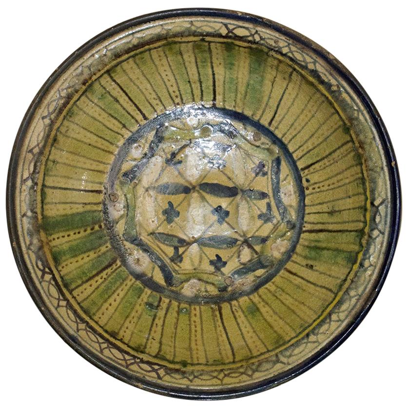 Qajar Art, Ceramic Plate Green and Blue, circa 1900