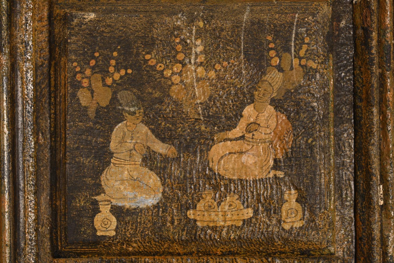Qajar Art, Türenset mit wichtigen Szenen des persischen Lebens verziert (Handbemalt) im Angebot