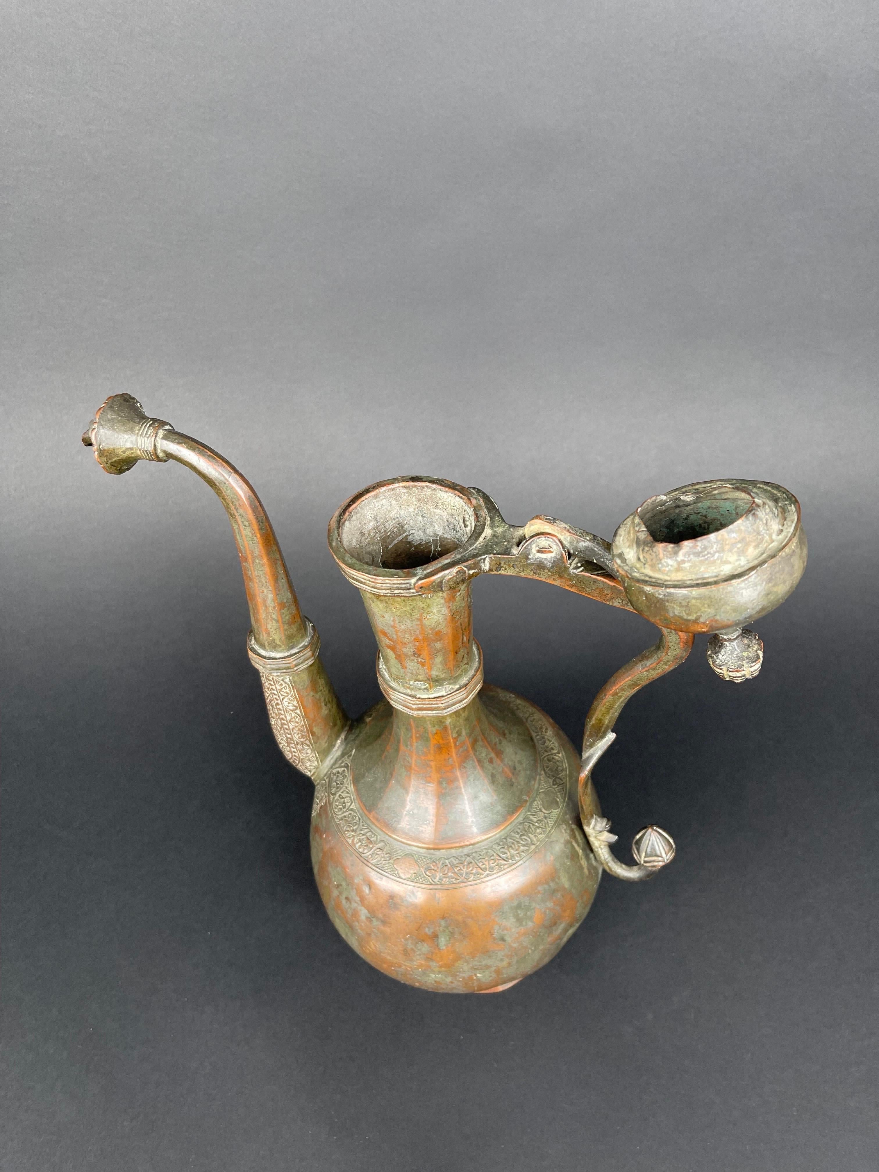 Qajar Dynasty Tinned Copper Hand Hammered Chiseled Ewer, Iran, 19th Century  For Sale 5