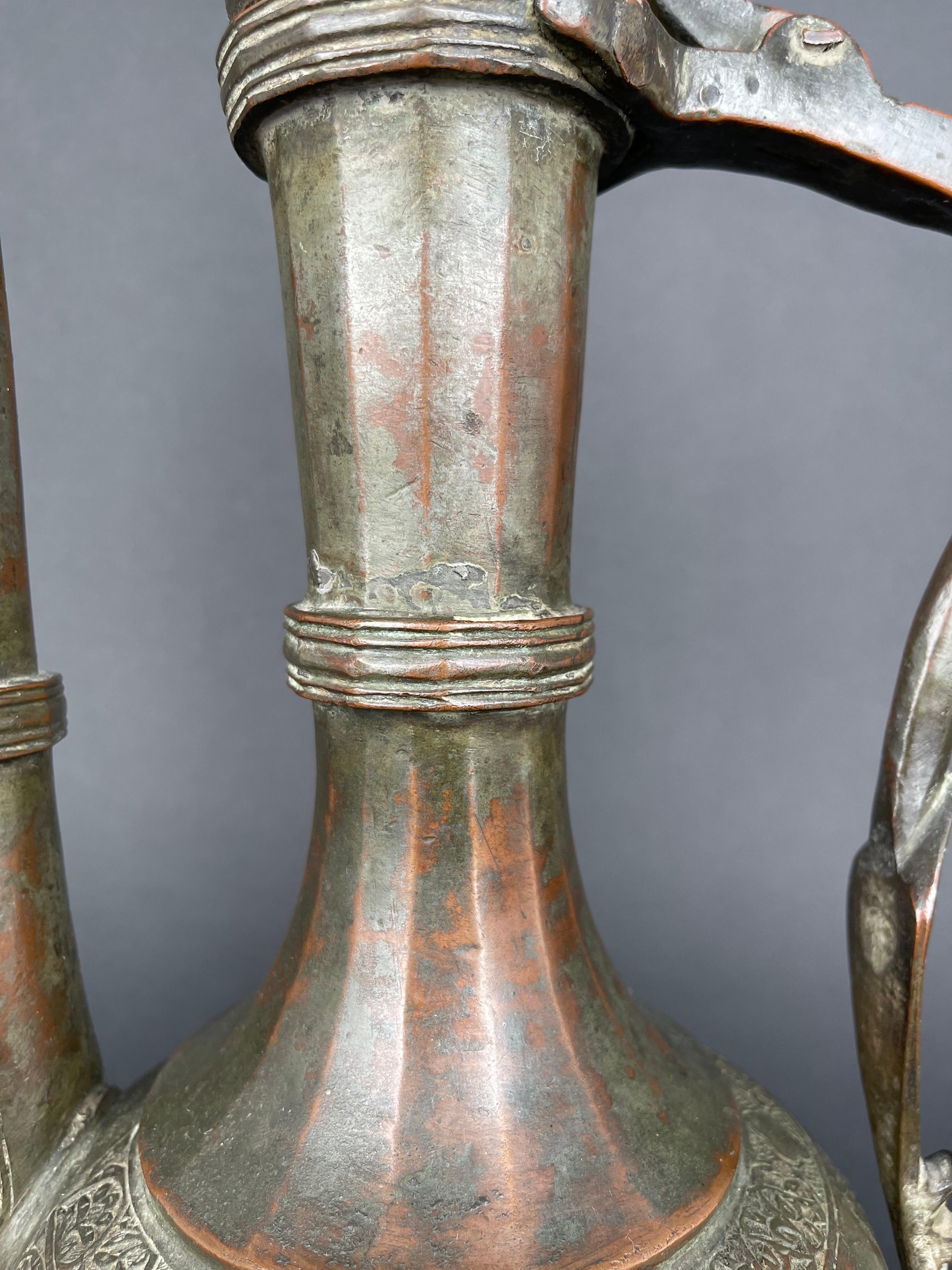Qajar Dynasty Tinned Copper Hand Hammered Chiseled Ewer, Iran, 19th Century  For Sale 3
