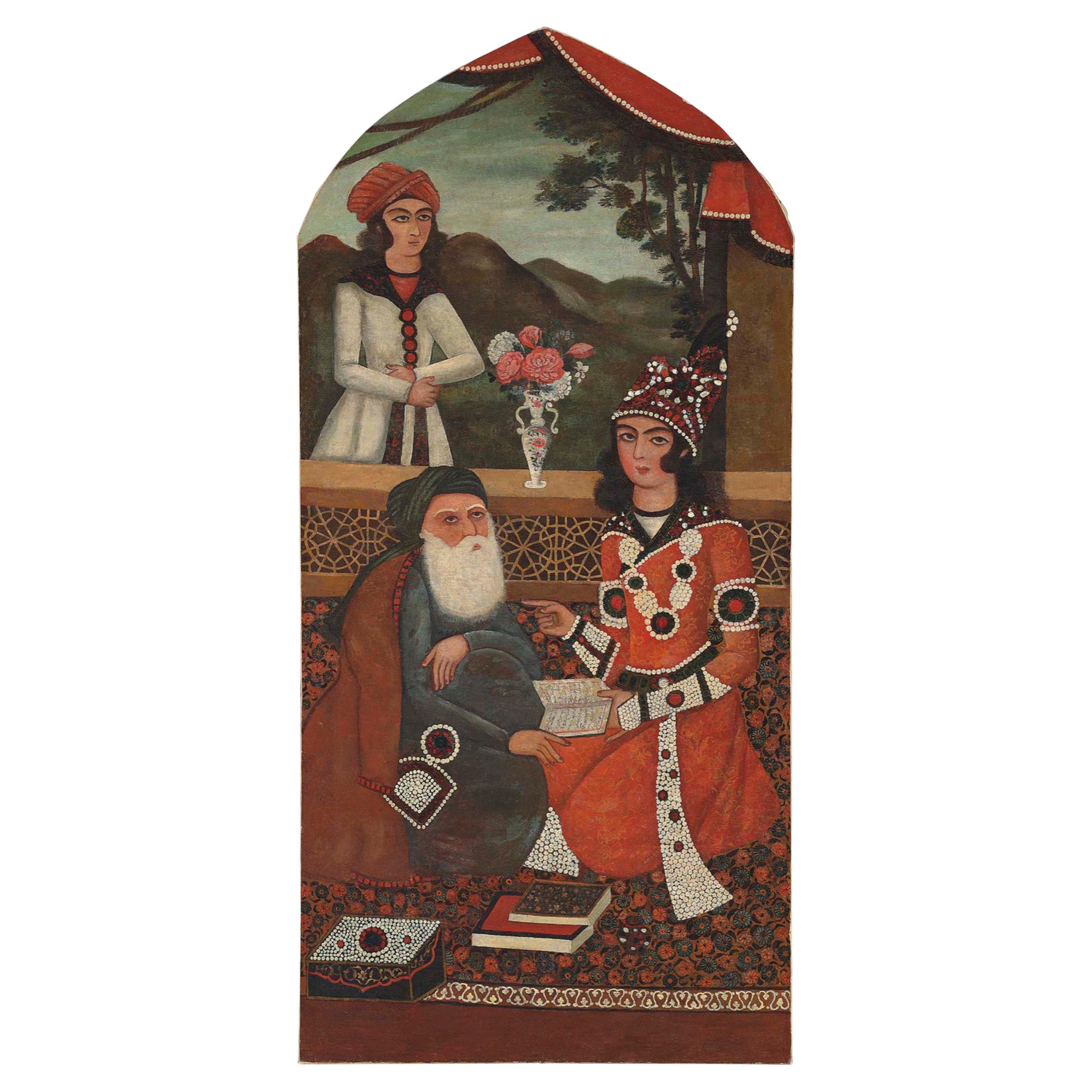 Qajar Painting Depicts Sage And His Pupil, Iran, 19th Century