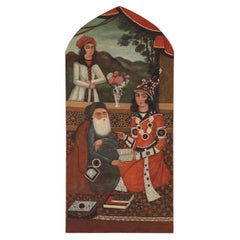 Antique Qajar Painting Depicts Sage And His Pupil, Iran, 19th Century
