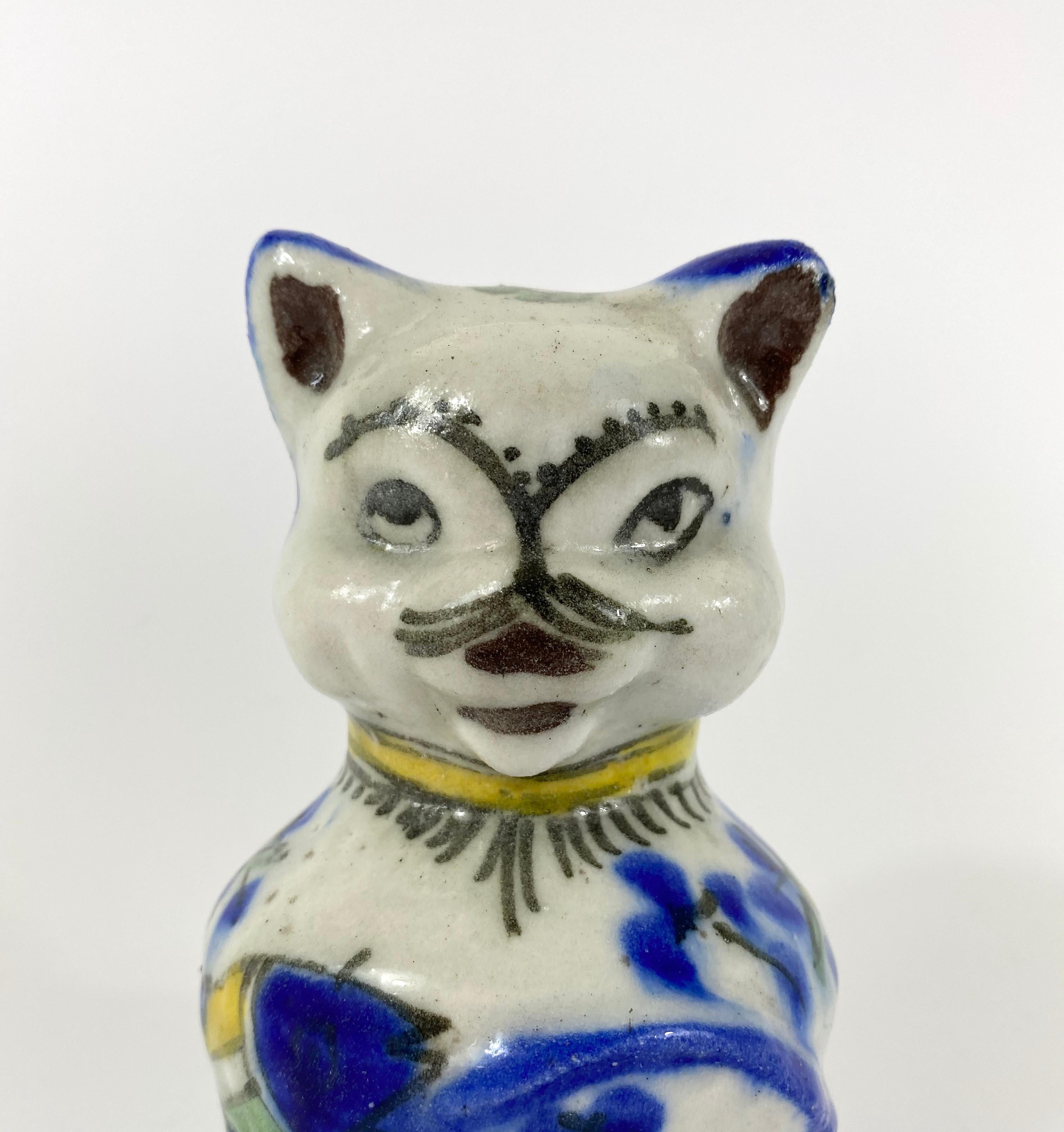 Persian Qajar Pottery Seated Cat, circa 1880