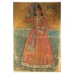 Qajar School Oil Painting of a Man with Bird, Iran, Early 20th Century