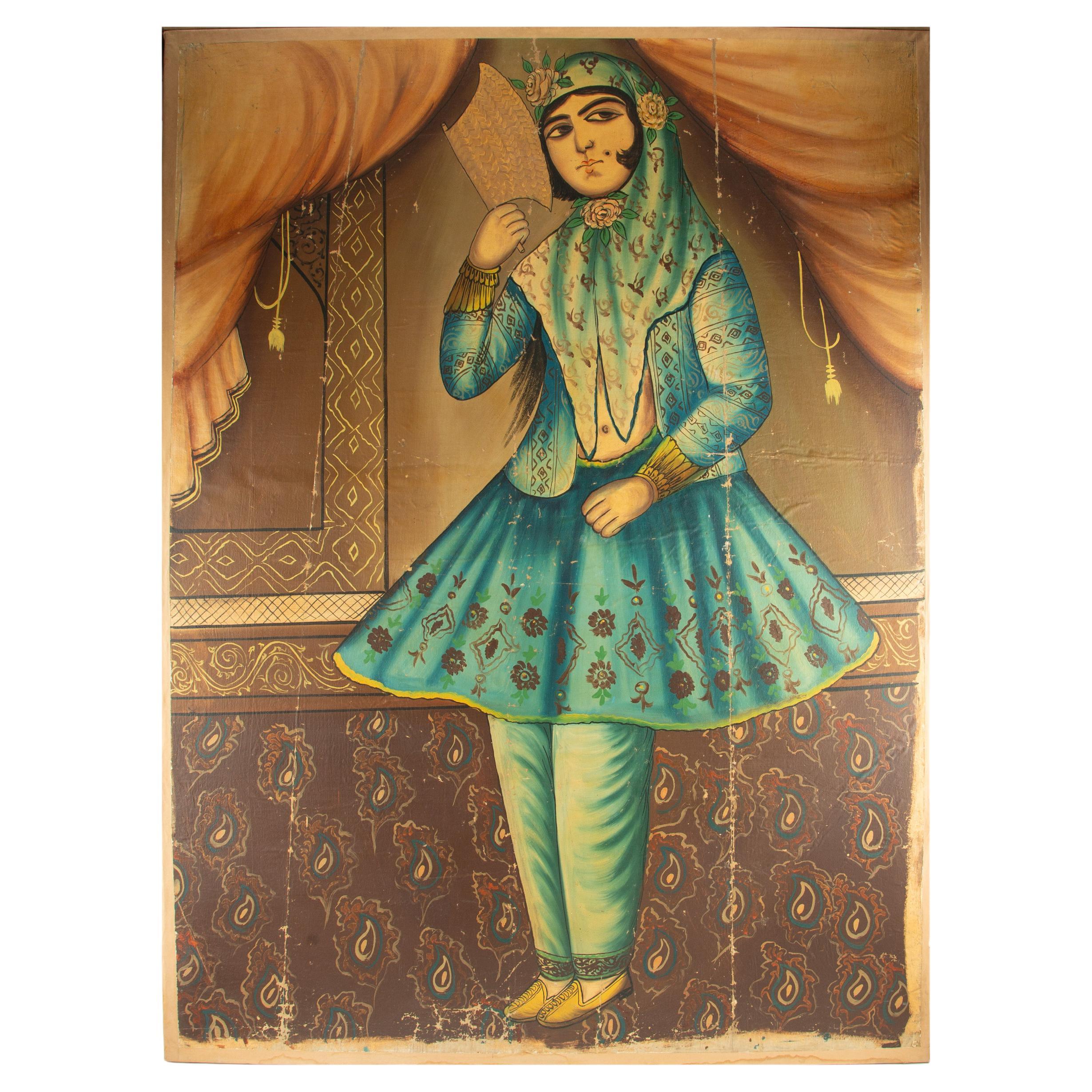 Qajar-Schule Porträt einer Frau mit Fächer, Iran, Anfang 20.