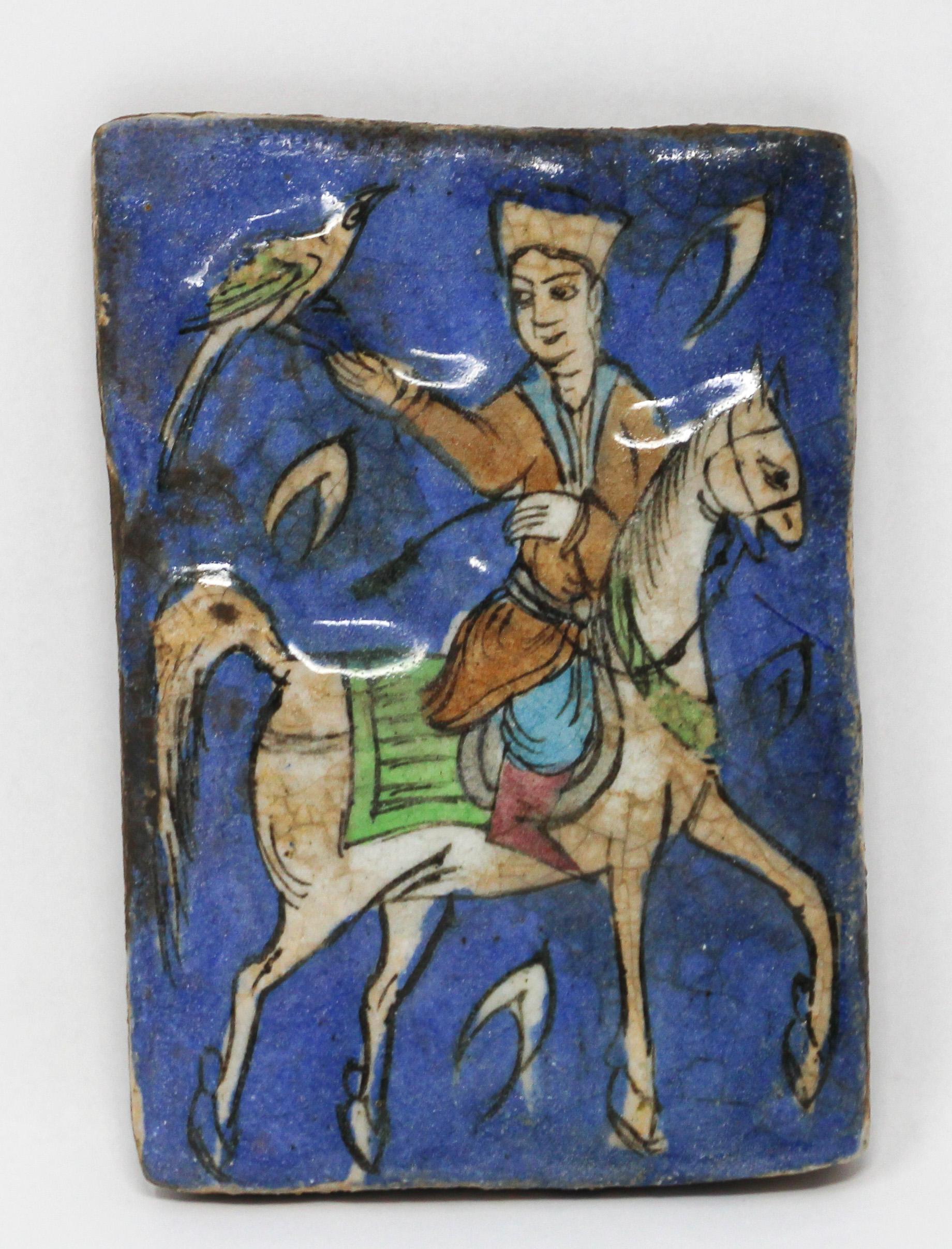 Qajar Style Under-Glazed Painted Pottery Ceramic Tile 9