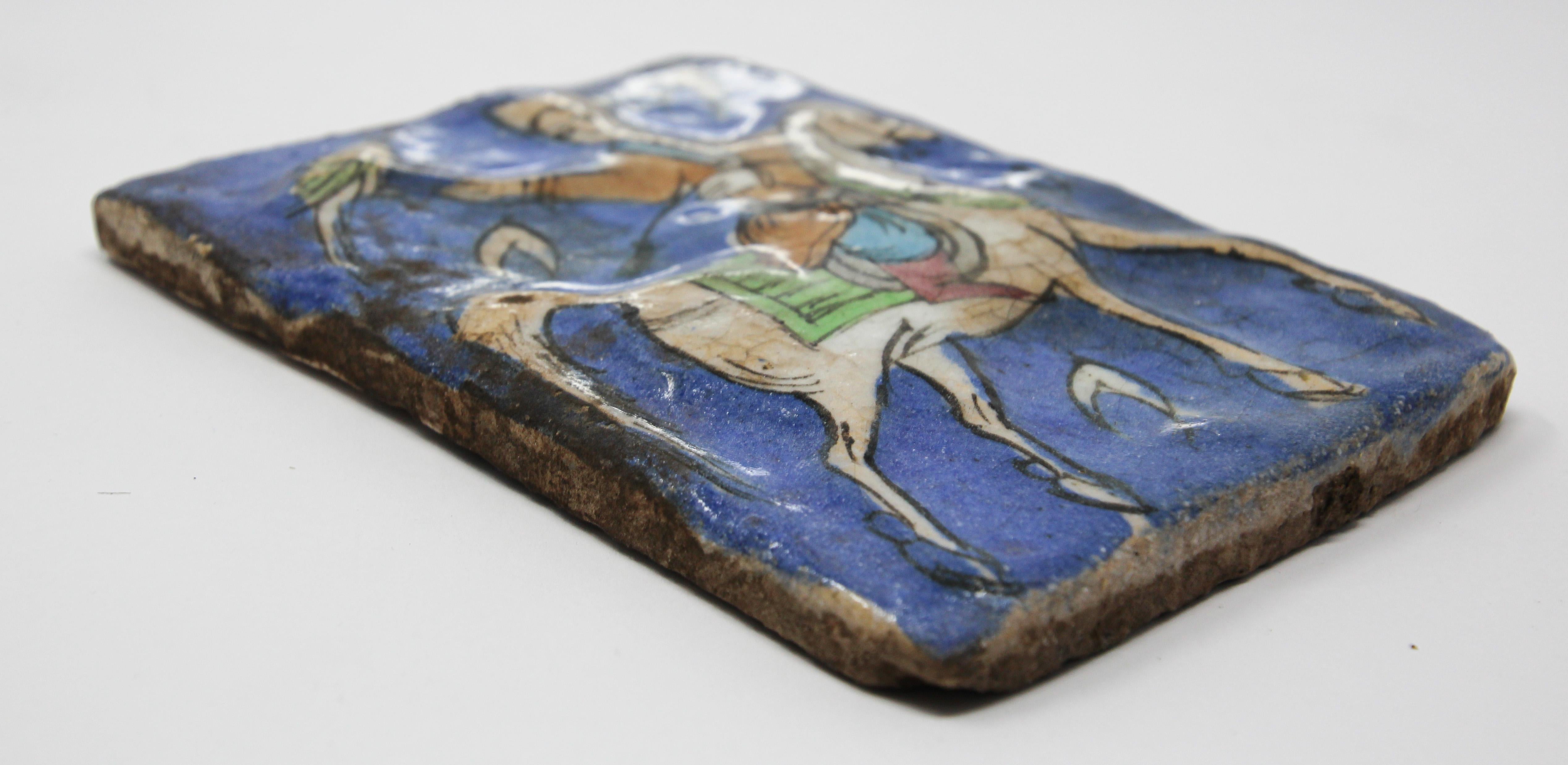 Qajar Style Under-Glazed Painted Pottery Ceramic Tile 4