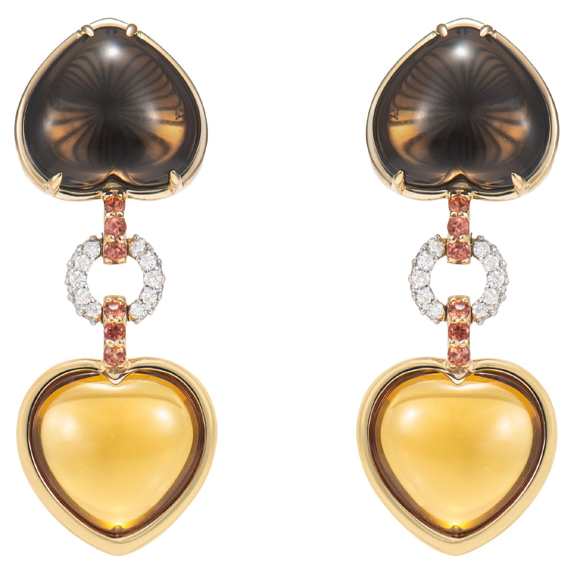 Qartz Drop Earring in 18 Karat Yellow Gold with Sapphire and White Diamond