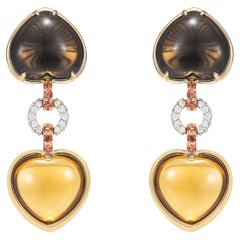 Qartz Drop Earring in 18 Karat Yellow Gold with Sapphire and White Diamond