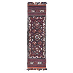 Antique Qashqai Kilim Red and Blue Hand-Woven Kilim 3'4''x12'