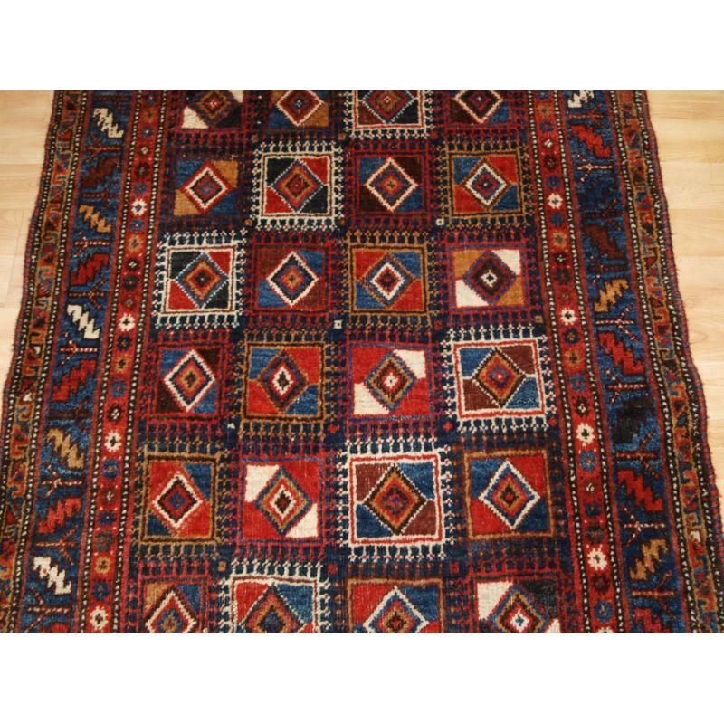 Qashqai Long Rug, with Very Unusual Box Design Usually Found on Kilims In Excellent Condition For Sale In Moreton-In-Marsh, GB